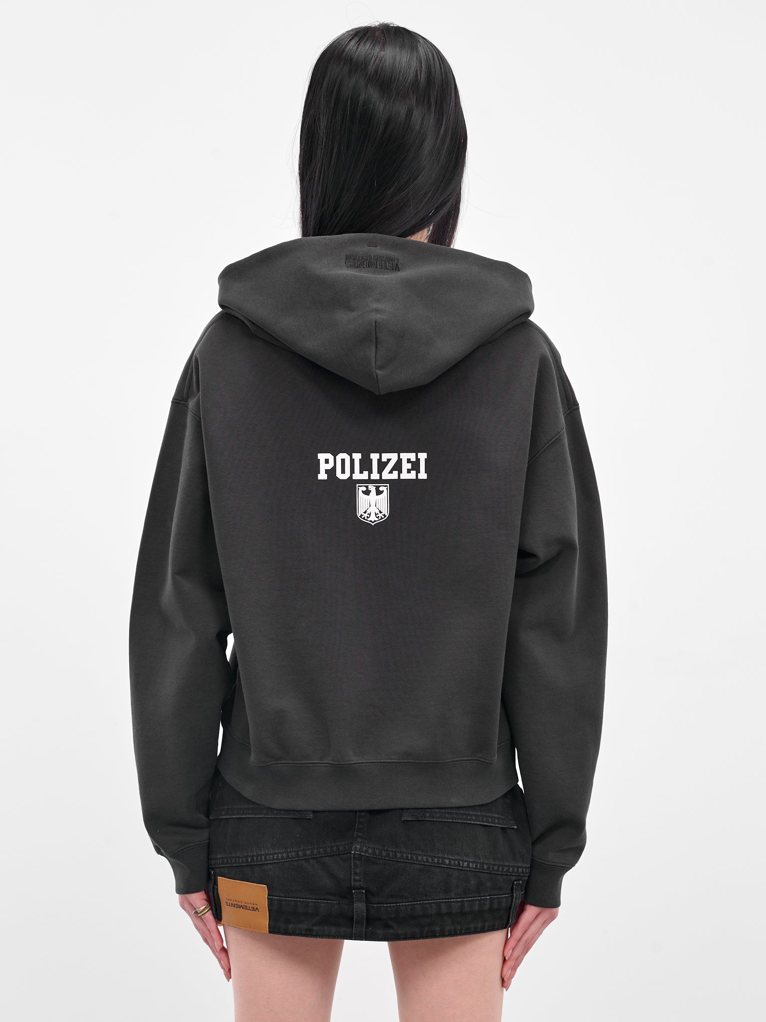 Black Polizei Zip-Up Hoodie (UH76ZU330B-WASHED-BLACK)