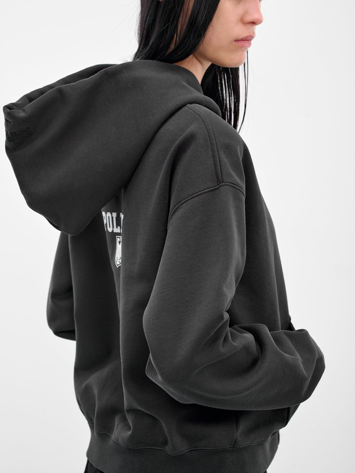 Black Polizei Zip-Up Hoodie (UH76ZU330B-WASHED-BLACK)