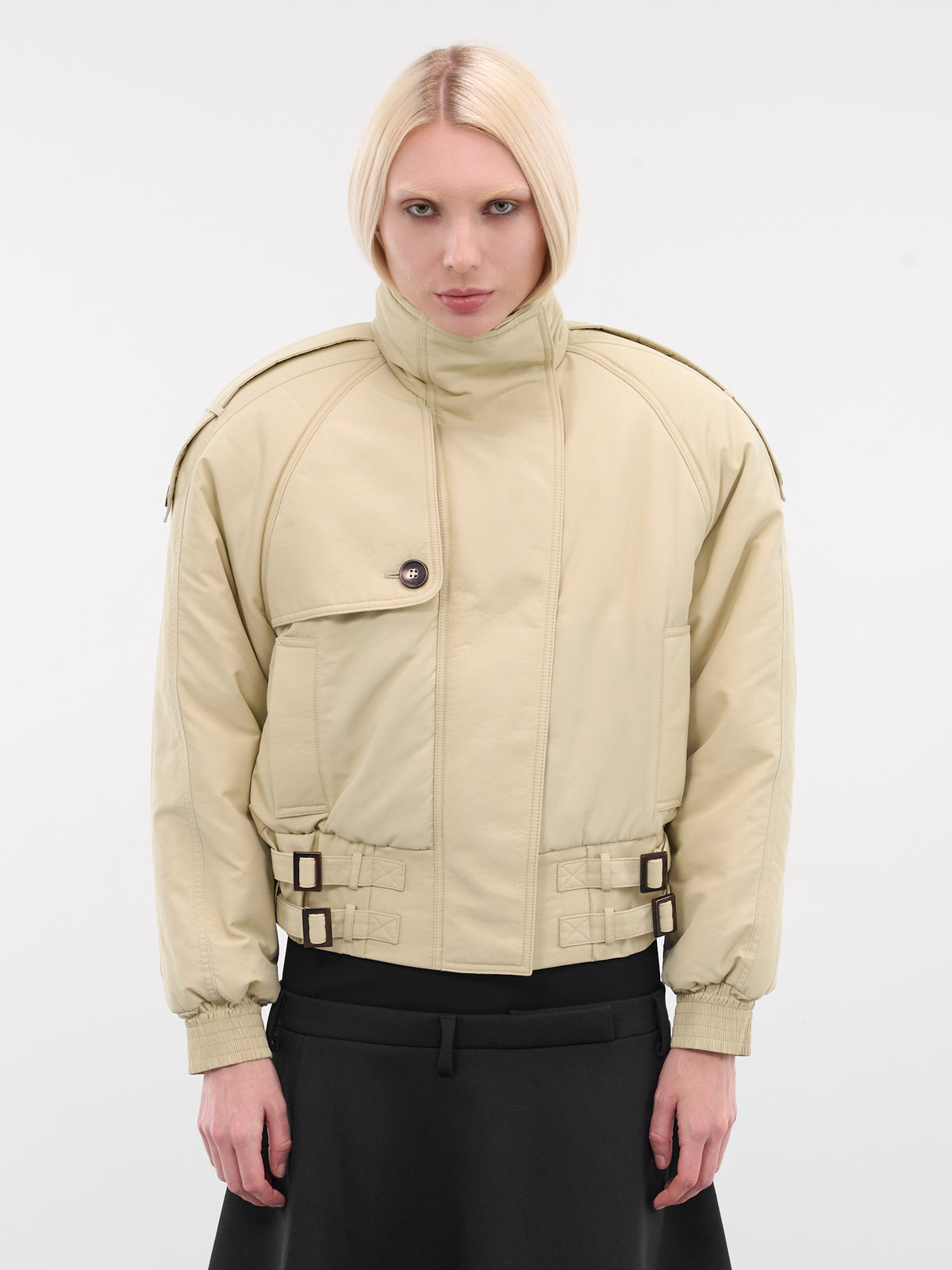 Beige Regenerated Gabardine Bomber Jacket (UJA069ADWOV0090-LIGHT-BEIGE)