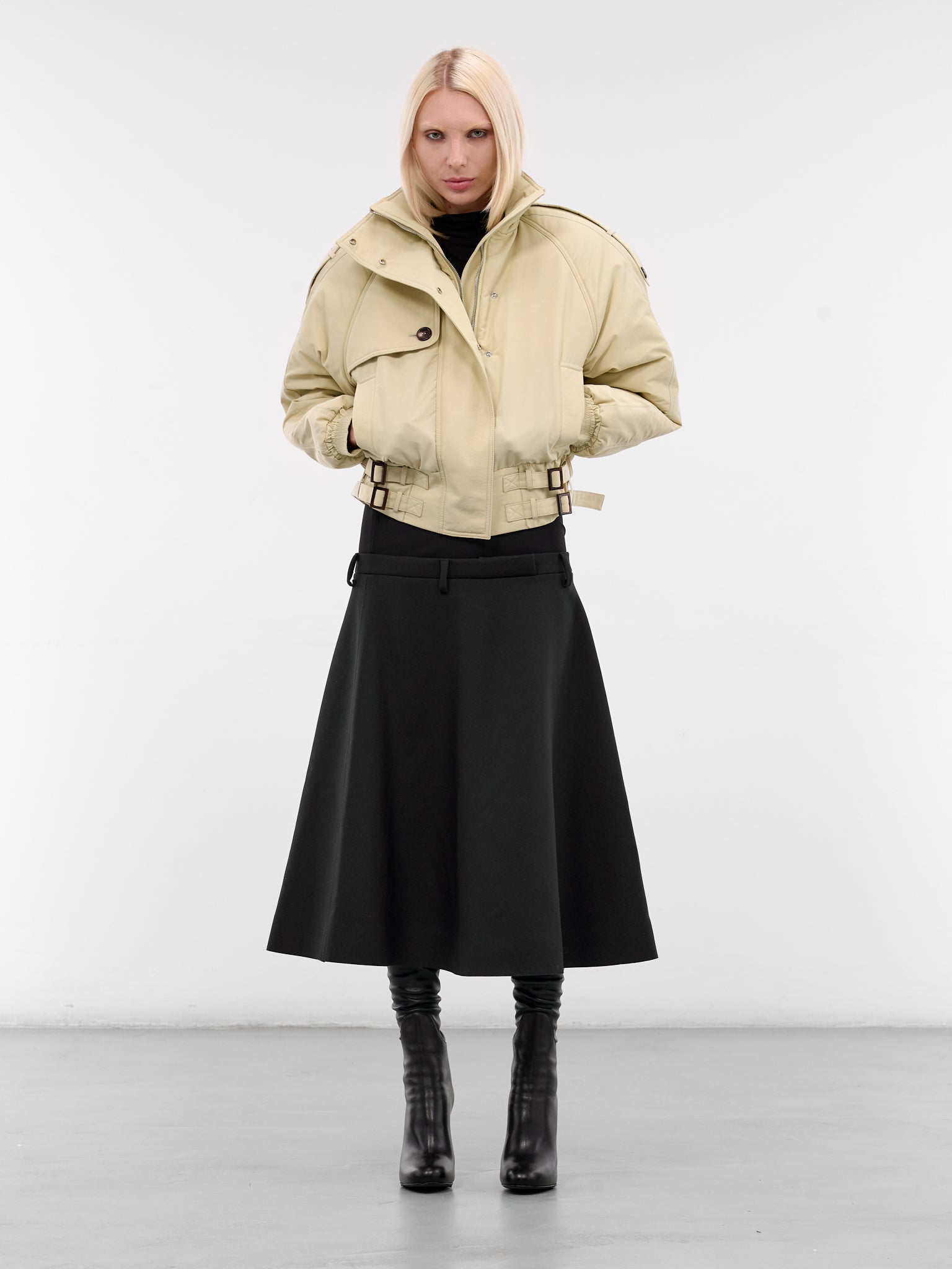 Beige Regenerated Gabardine Bomber Jacket (UJA069ADWOV0090-LIGHT-BEIGE)