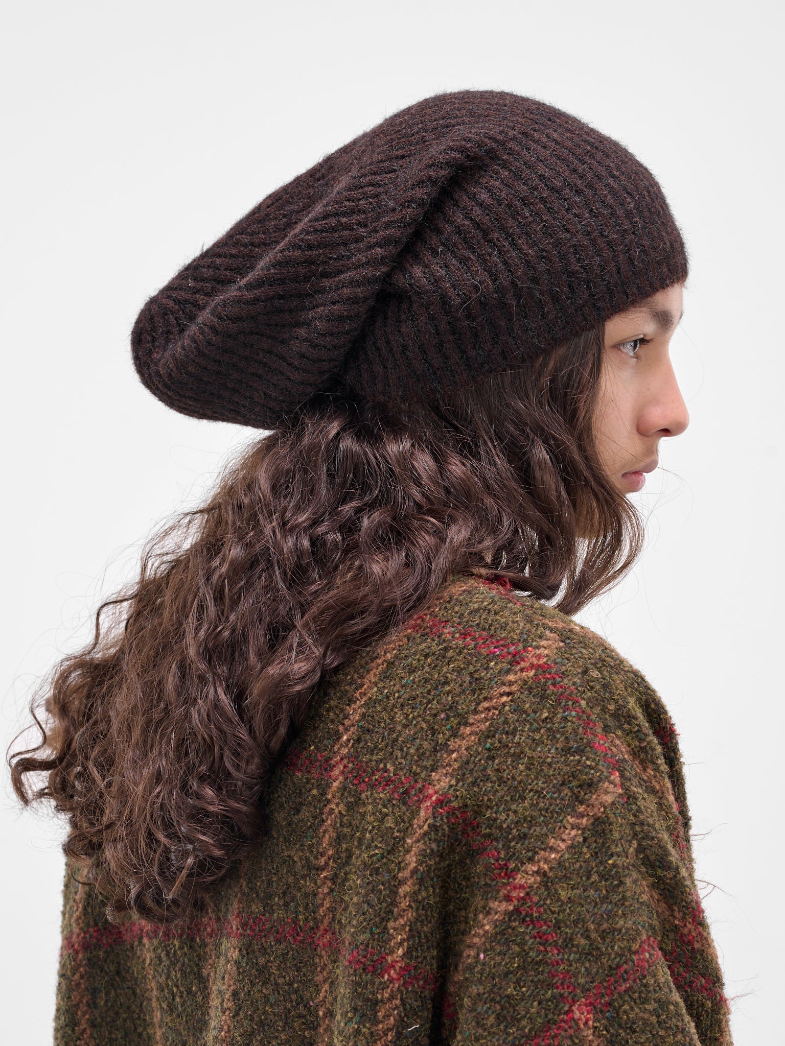 Brown Rib-Knit Alpaca Soft Beanie (UK0081-UW069-BROWN-BLACK)