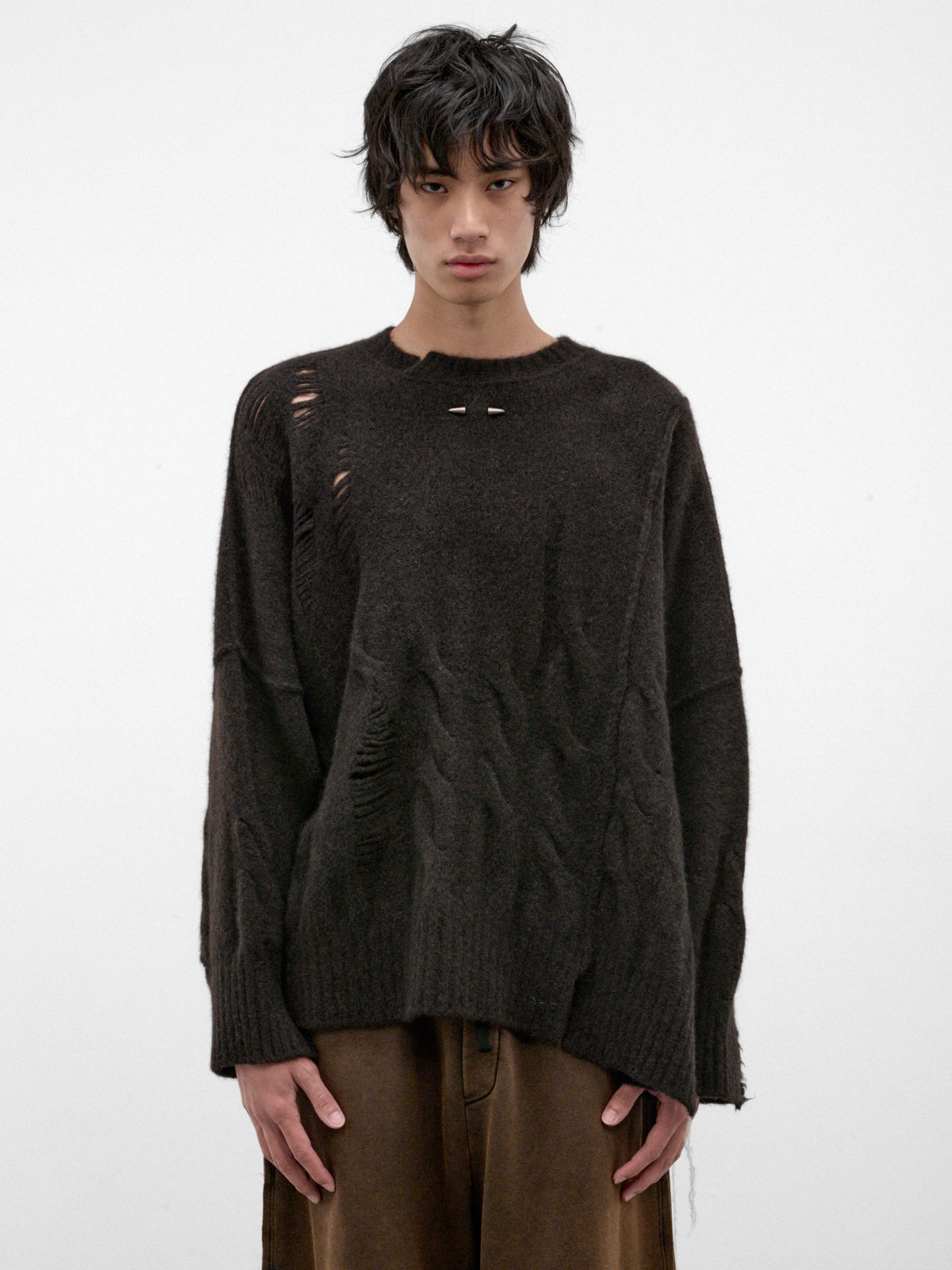 Brown Wool-Yak Distressed Sweater (UK01F26-BROWN)