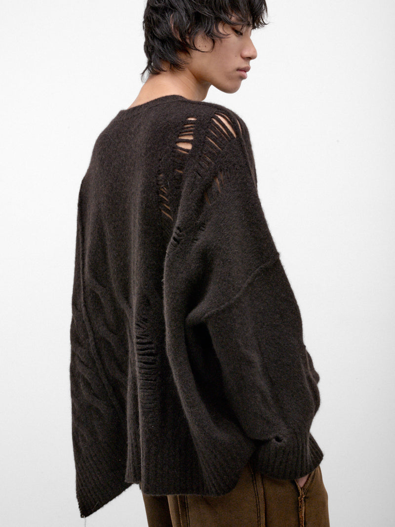 Brown Wool-Yak Distressed Sweater (UK01F26-BROWN)