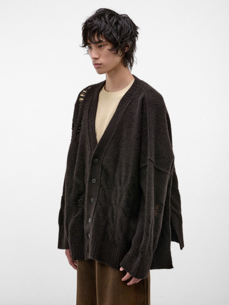 Brown Wool-Yak Distressed Cardigan (UK02F26-BROWN)
