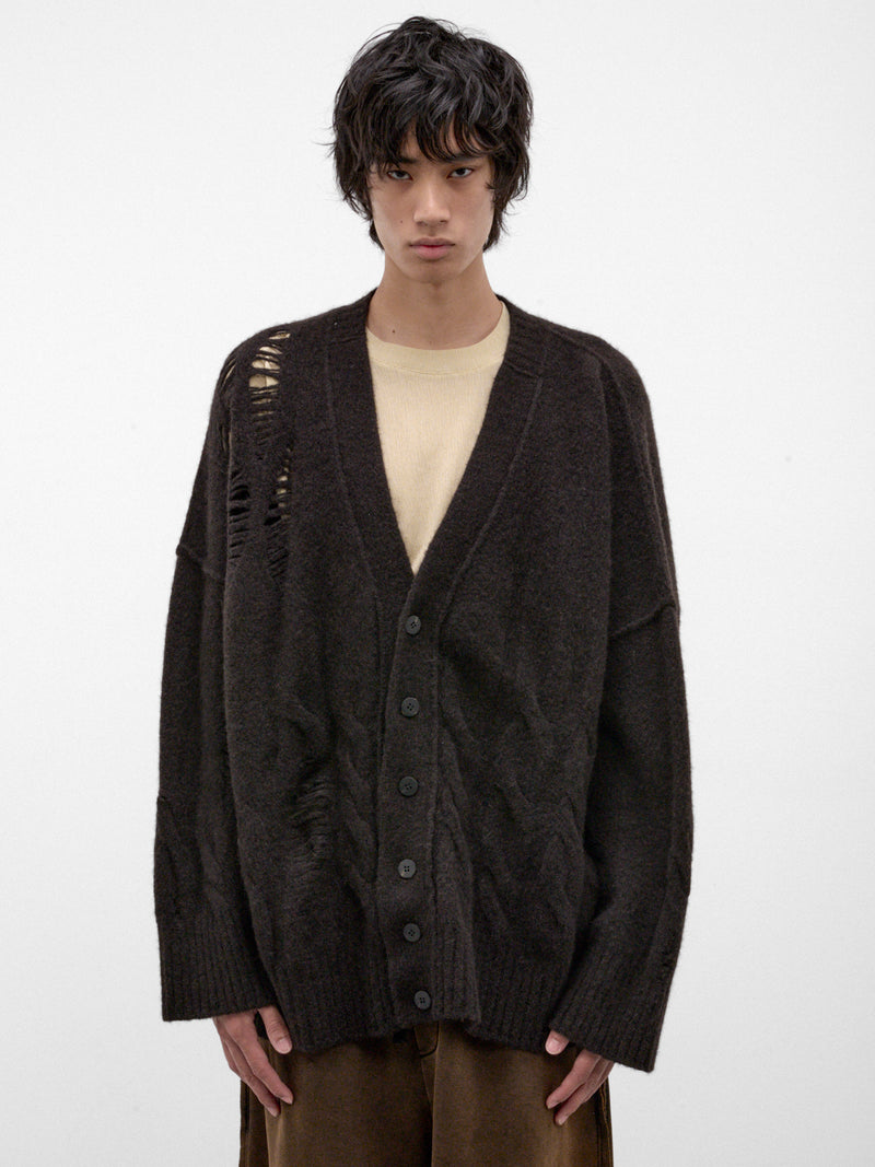 Brown Wool-Yak Distressed Cardigan (UK02F26-BROWN)
