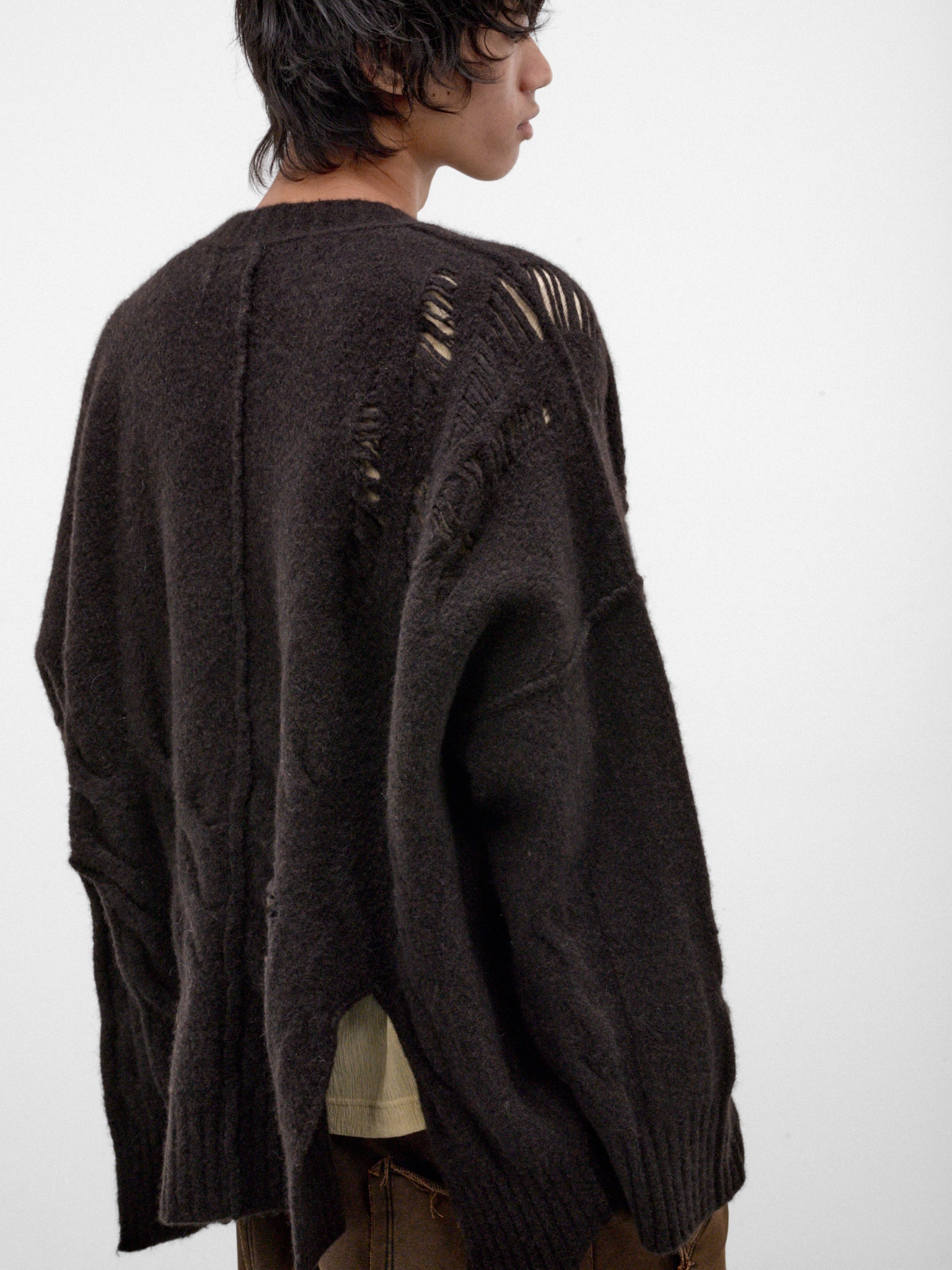 Brown Wool-Yak Distressed Cardigan (UK02F26-BROWN)