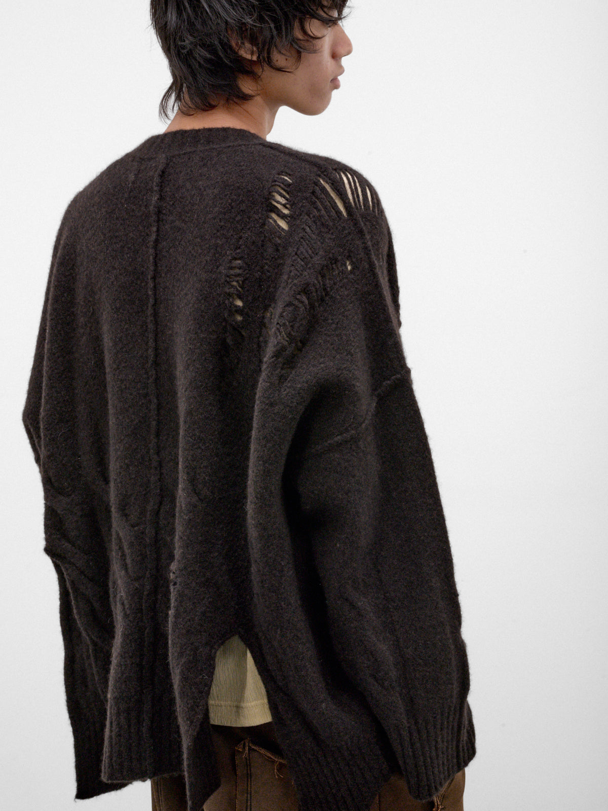 Brown Wool-Yak Distressed Cardigan (UK02F26-BROWN)