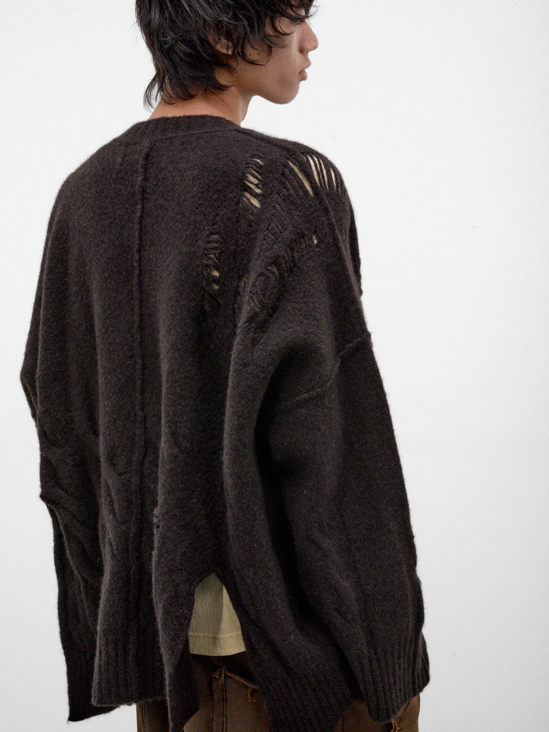 Brown Wool-Yak Distressed Cardigan (UK02F26-BROWN)