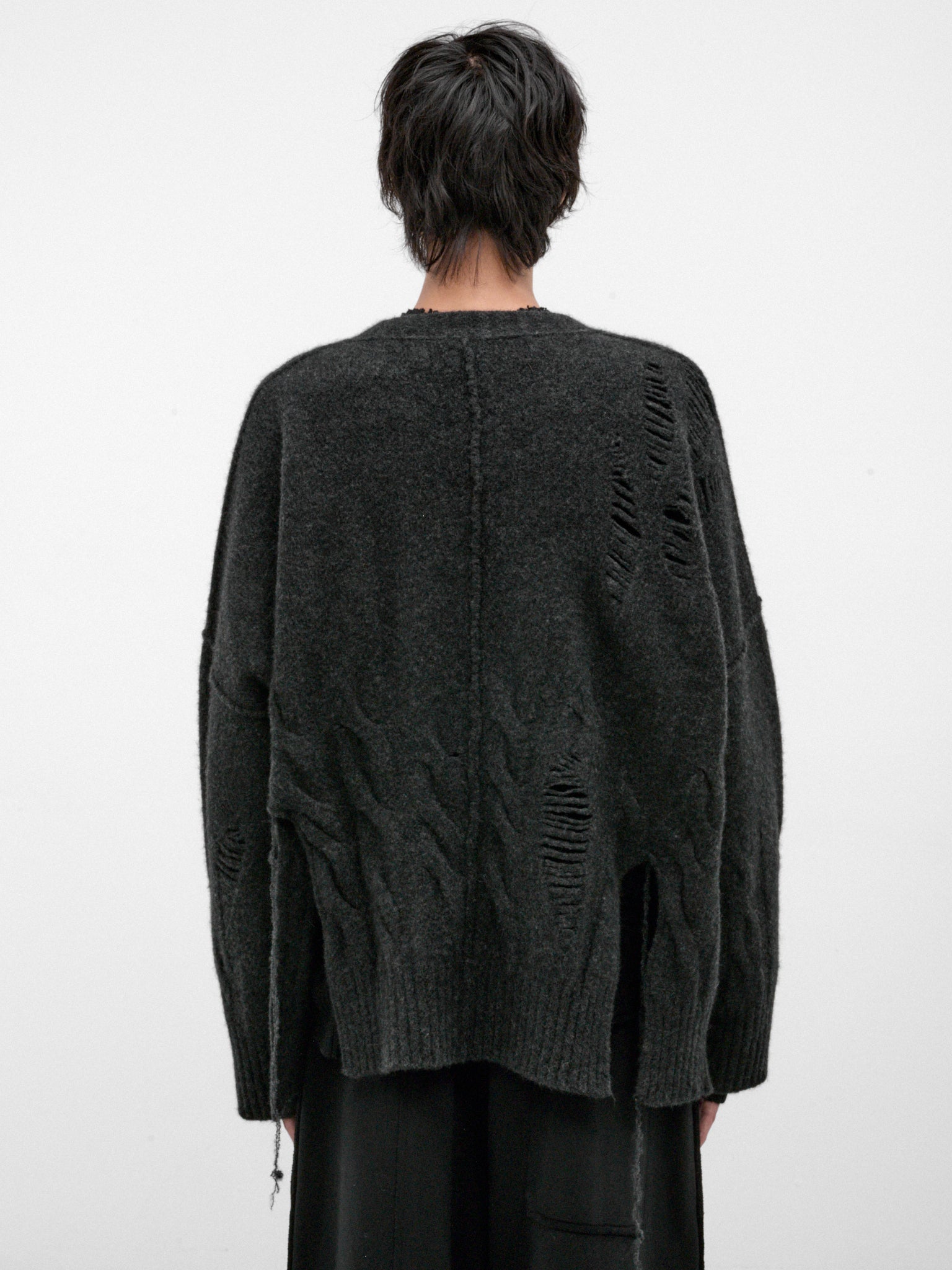 Graphite Wool-Yak Distressed Cardigan (UK02F26-GRAPHITE)