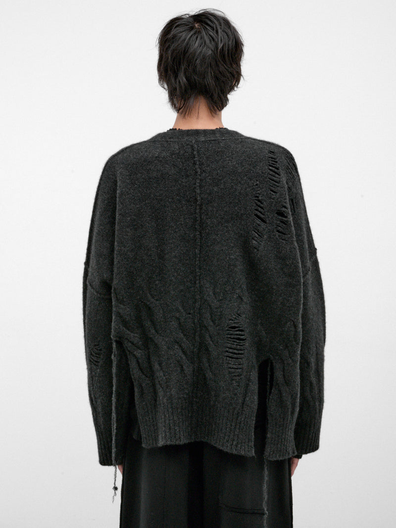 Graphite Wool-Yak Distressed Cardigan (UK02F26-GRAPHITE)