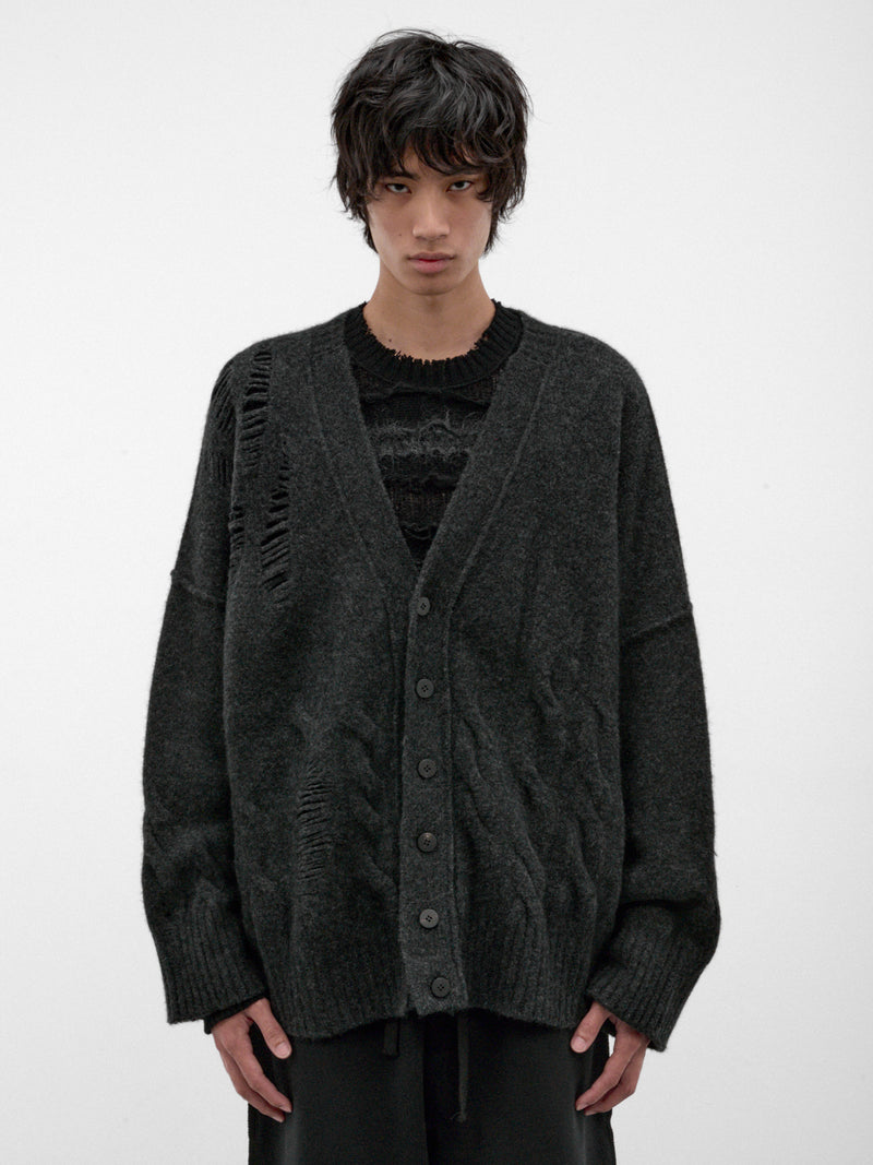 Graphite Wool-Yak Distressed Cardigan (UK02F26-GRAPHITE)