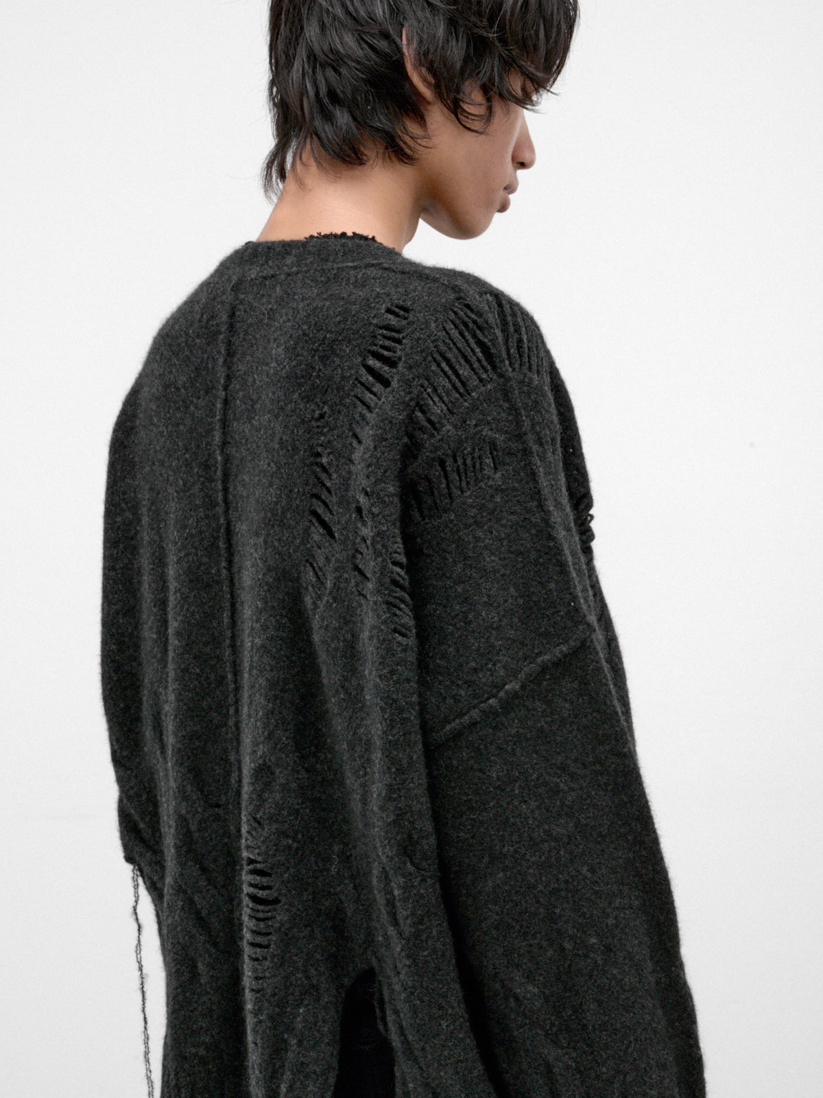 Graphite Wool-Yak Distressed Cardigan (UK02F26-GRAPHITE)