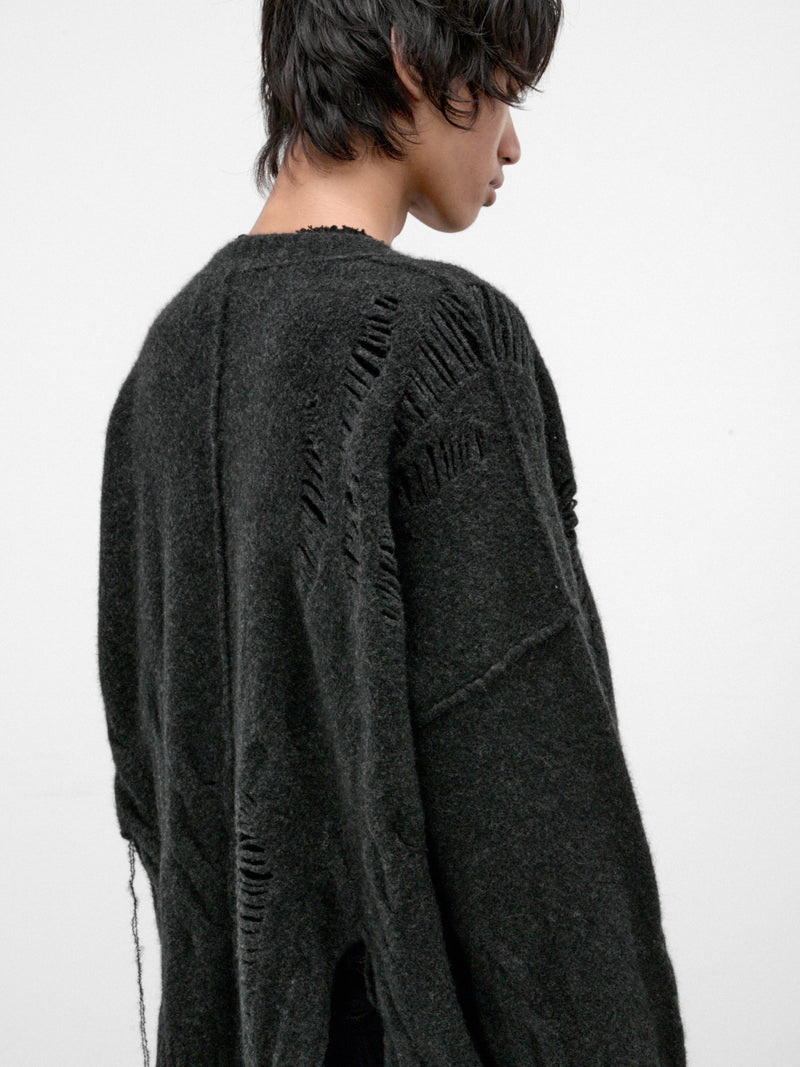 Graphite Wool-Yak Distressed Cardigan (UK02F26-GRAPHITE)