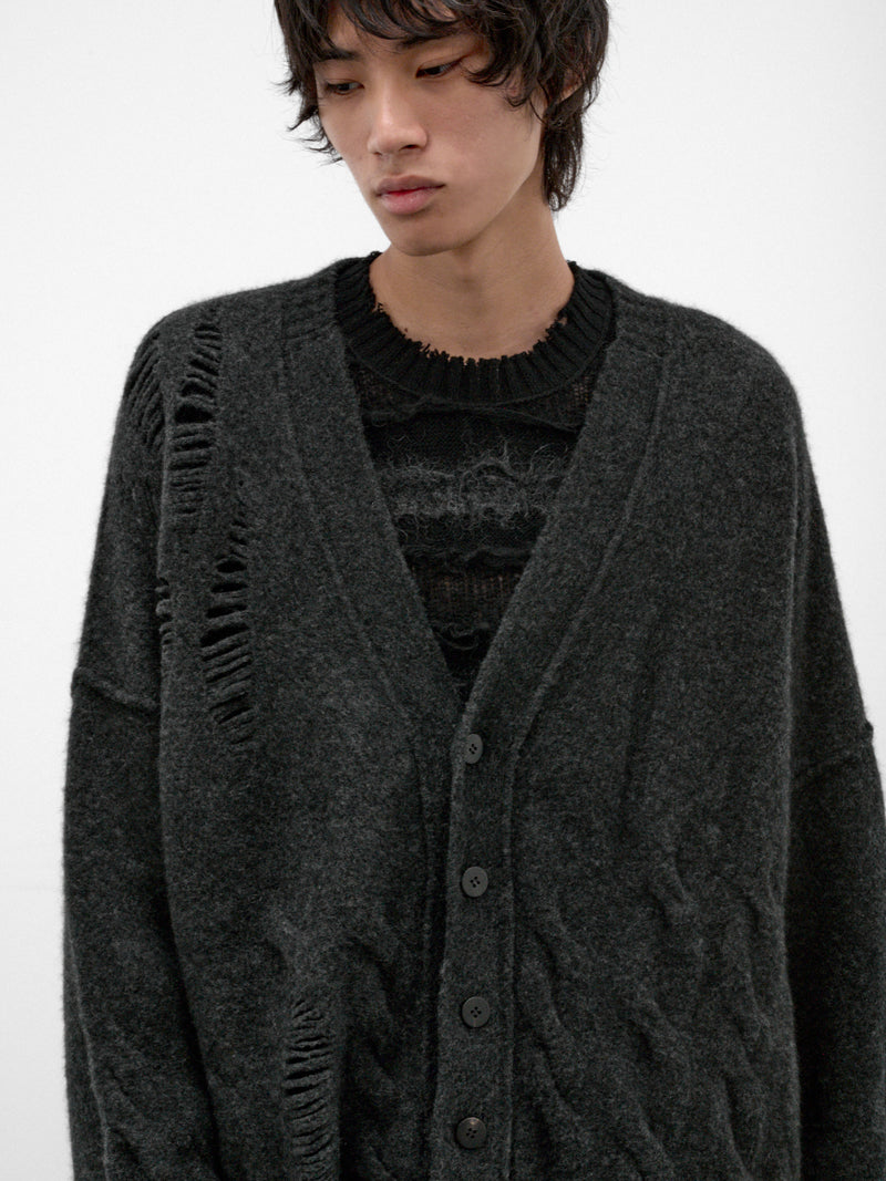 Graphite Wool-Yak Distressed Cardigan (UK02F26-GRAPHITE)