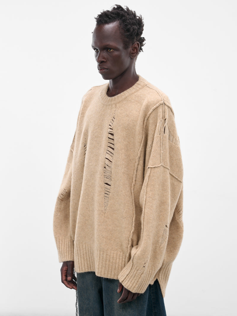 Beige Distressed Knit Sweater (UK04F25-NATURAL)