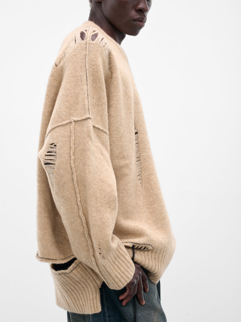 Beige Distressed Knit Sweater (UK04F25-NATURAL)