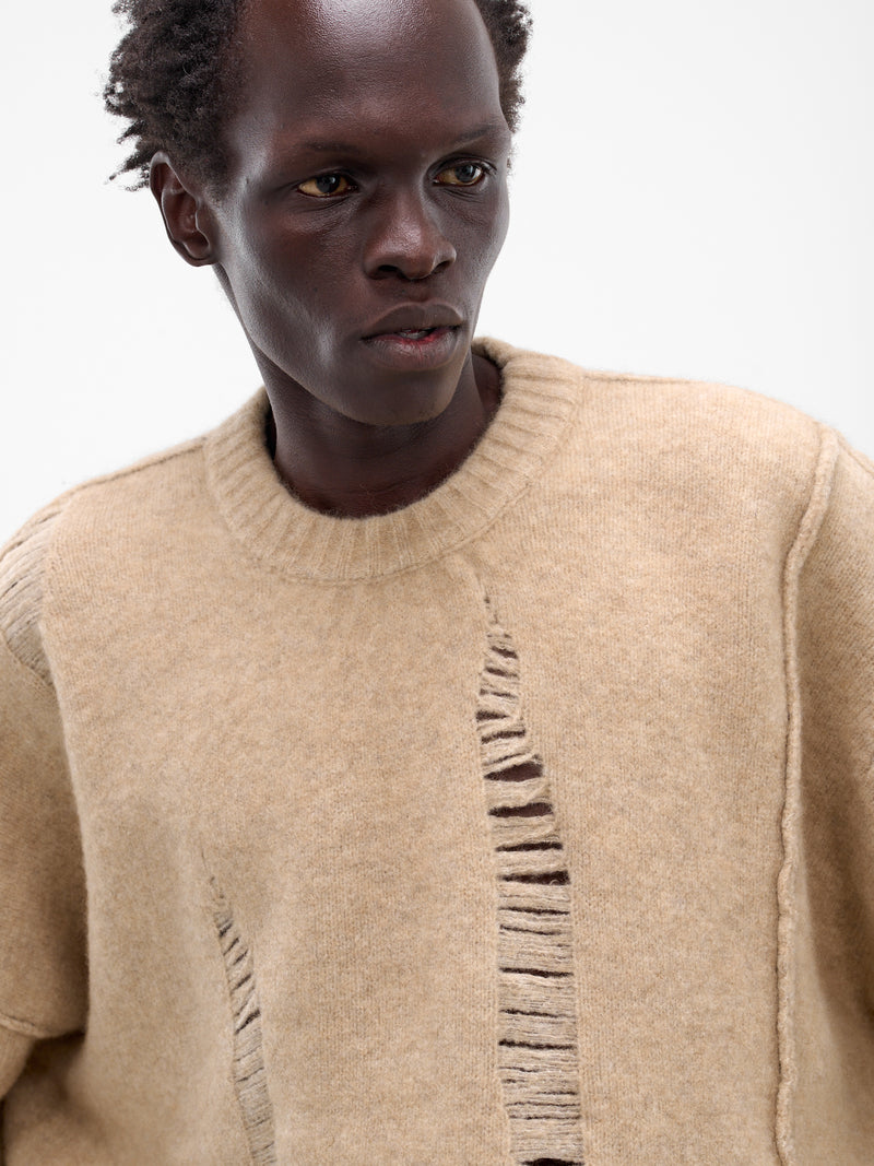 Beige Distressed Knit Sweater (UK04F25-NATURAL)