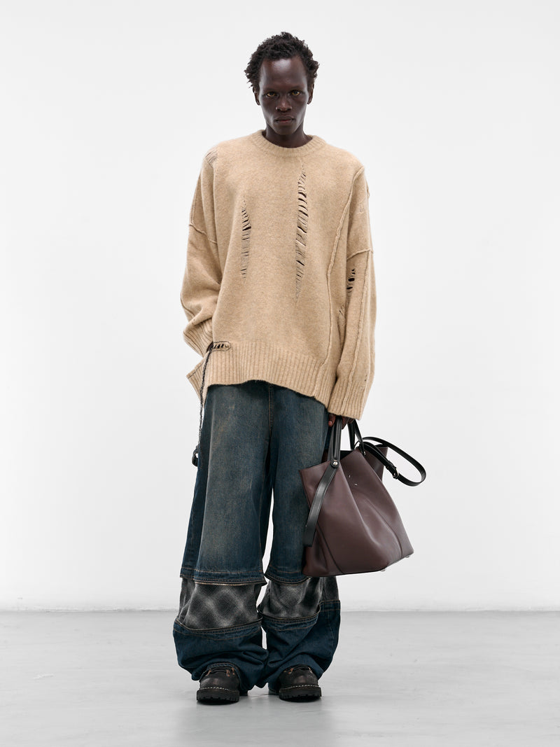 Beige Distressed Knit Sweater (UK04F25-NATURAL)
