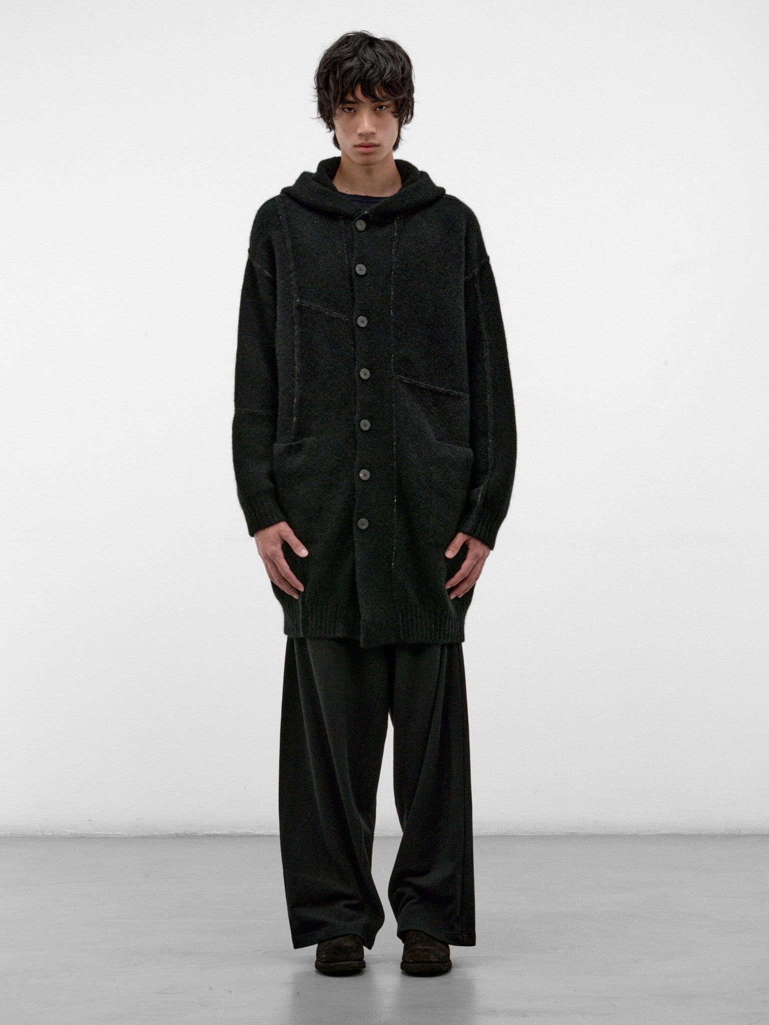 Black Wool-Yak Hooded Coat (UK07F26-BLACK)