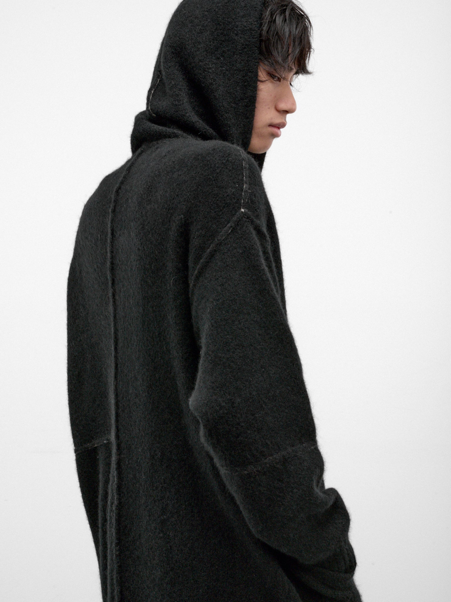 Black Wool-Yak Hooded Coat (UK07F26-BLACK)