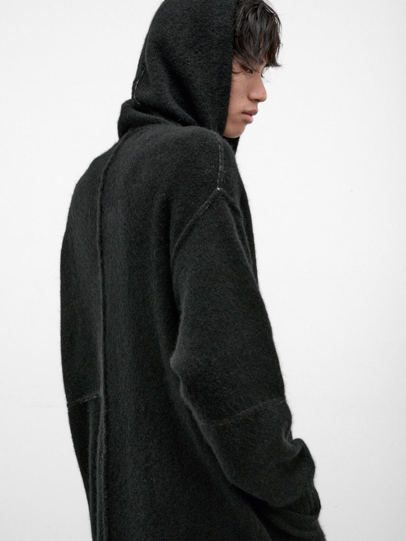 Black Wool-Yak Hooded Coat (UK07F26-BLACK)