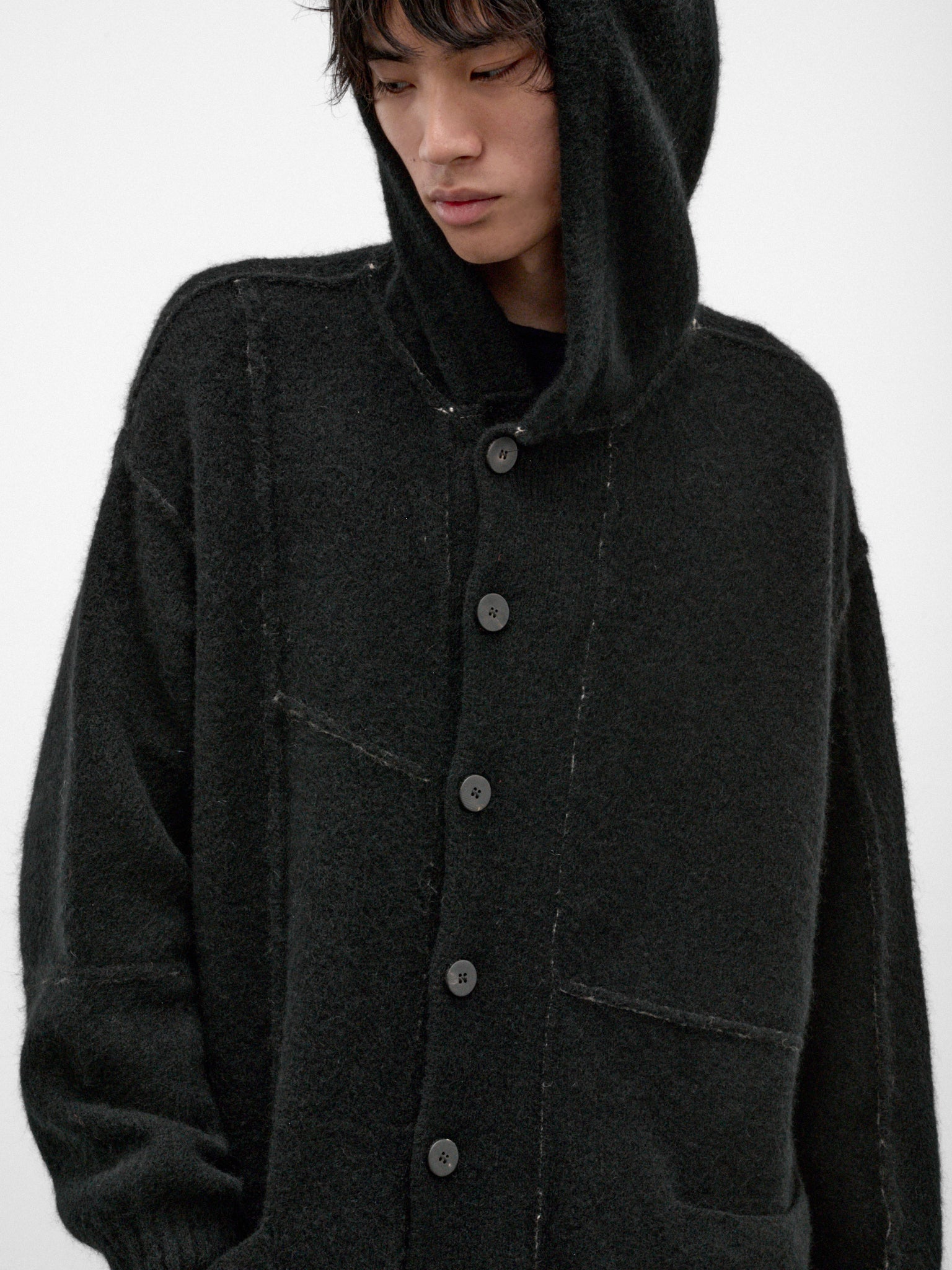 Black Wool-Yak Hooded Coat (UK07F26-BLACK)