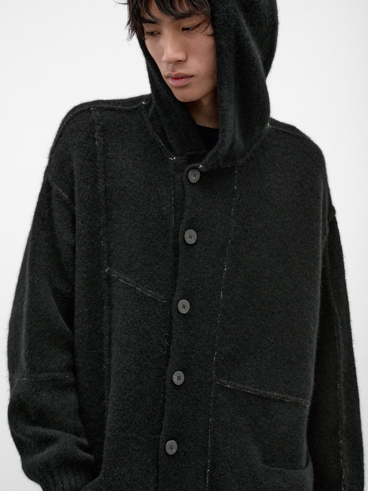 Black Wool-Yak Hooded Coat (UK07F26-BLACK)