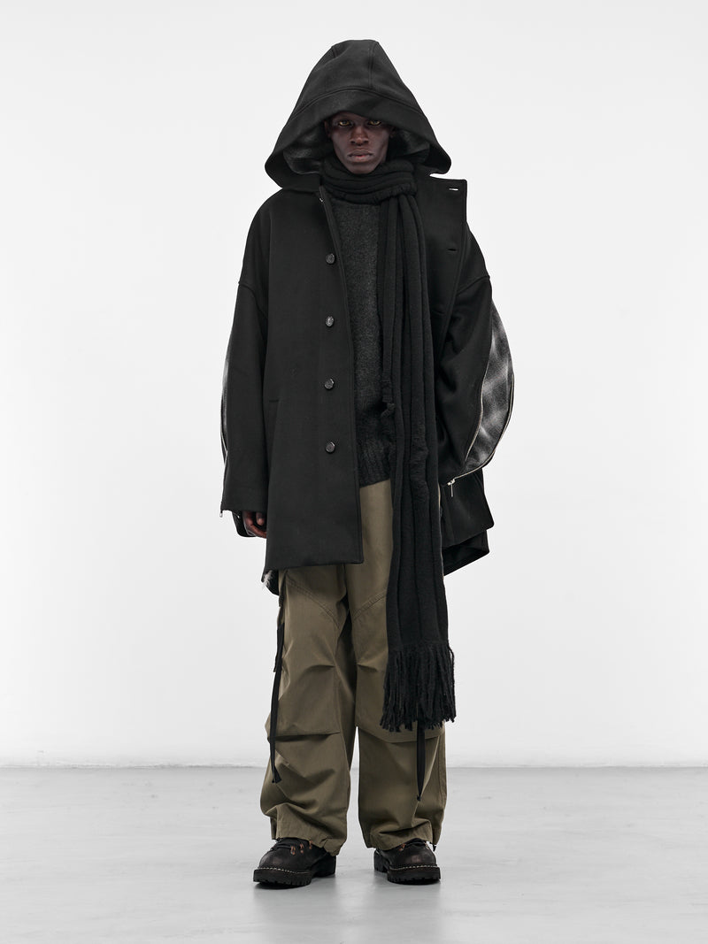 Black Hooded Tartan Panel Coat (UW02F25-BLACK)
