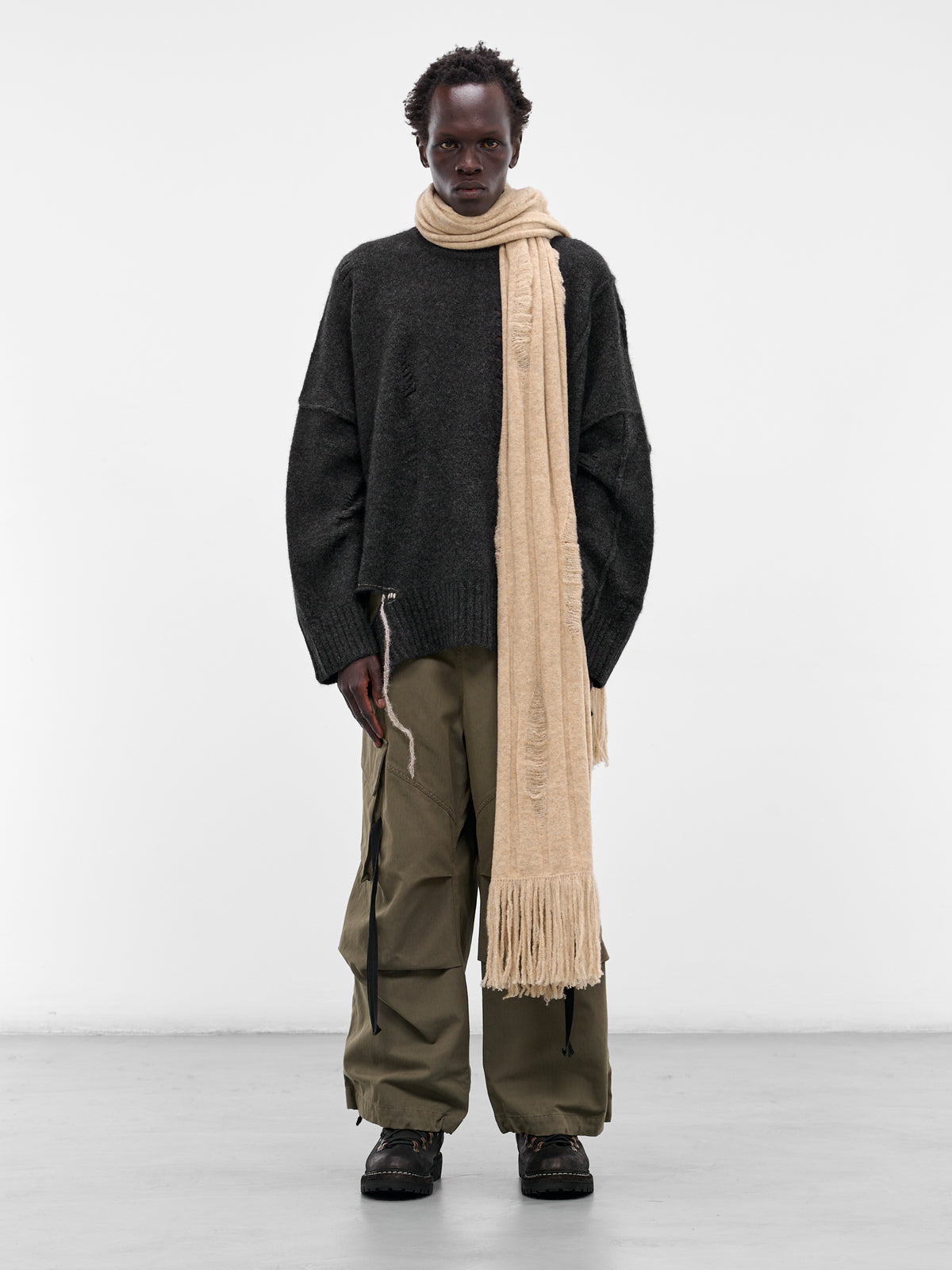 Beige Yak Knit Scarf (UK08F25-NATURAL)