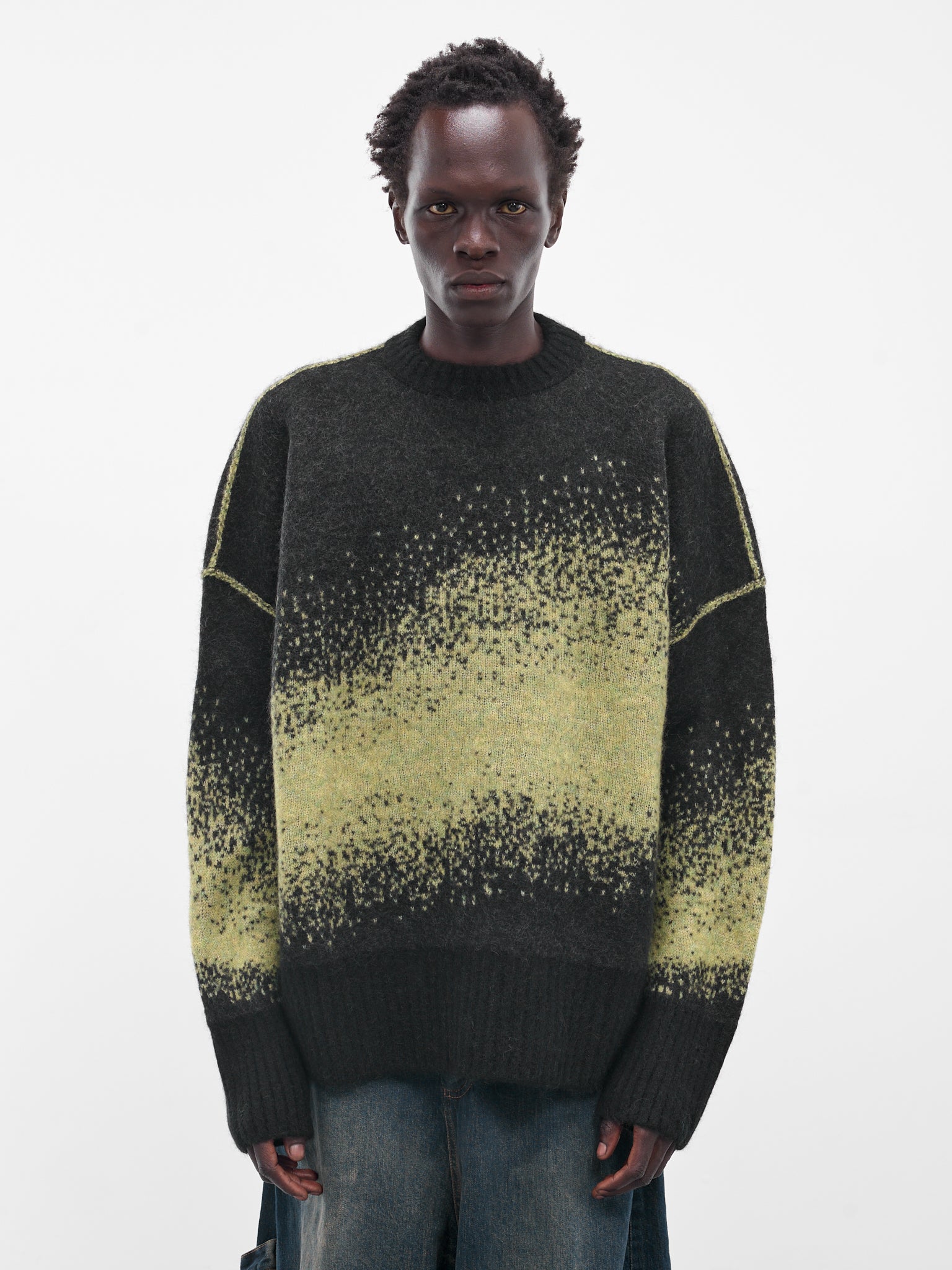 Lime Jacquard Knit Crew Sweater (UK11F25-BLACK-LIME)