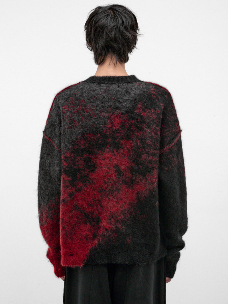 Abstract Knit Crewneck Sweater (UK31F26-BLACK-RED)