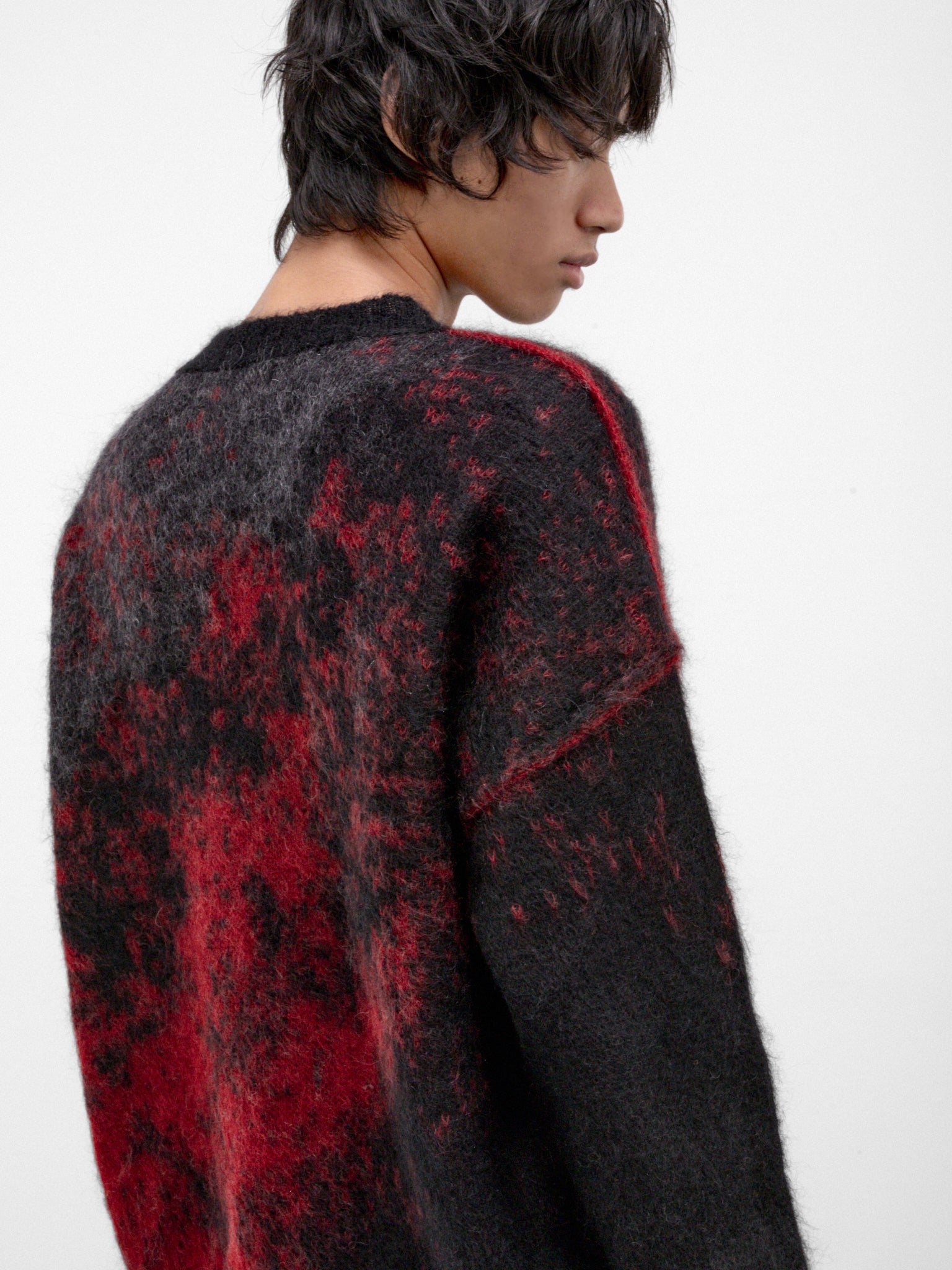 Abstract Knit Crewneck Sweater (UK31F26-BLACK-RED)