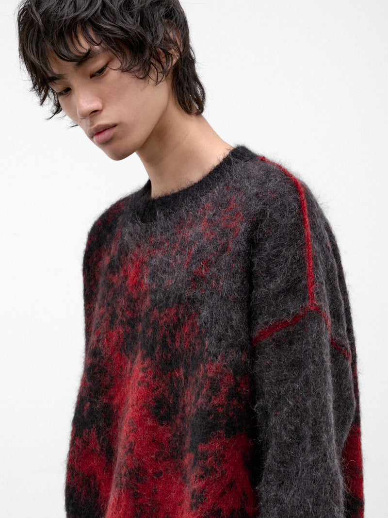 Abstract Knit Crewneck Sweater (UK31F26-BLACK-RED)