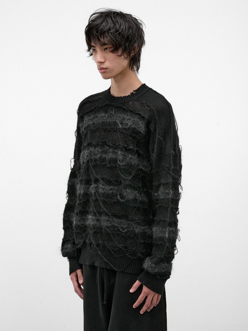 Black Alpaca-Mohair Striped Sweater (UK55F26-BLACK)