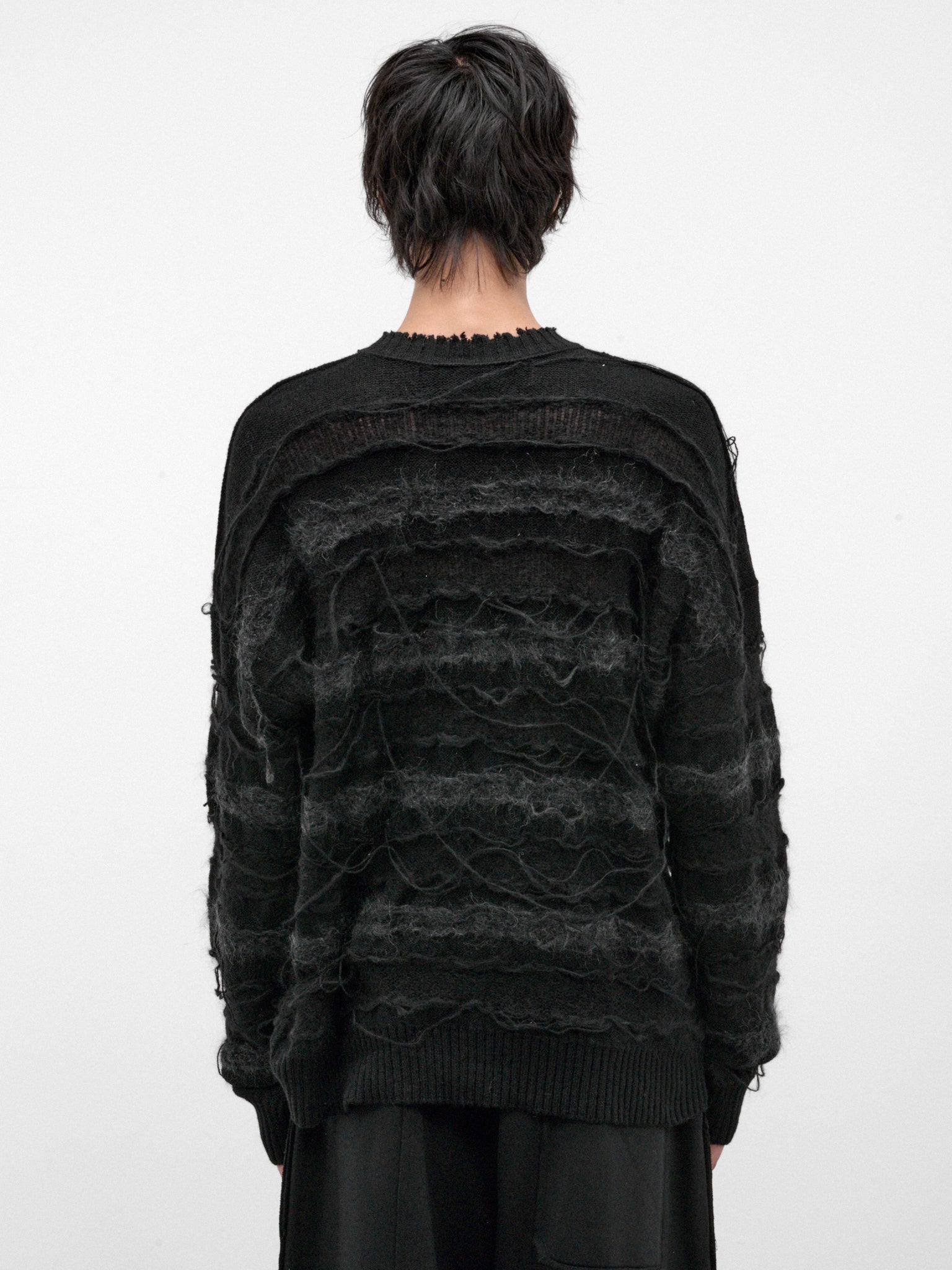 Black Alpaca-Mohair Striped Sweater (UK55F26-BLACK)