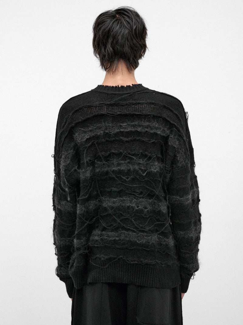 Black Alpaca-Mohair Striped Sweater (UK55F26-BLACK)