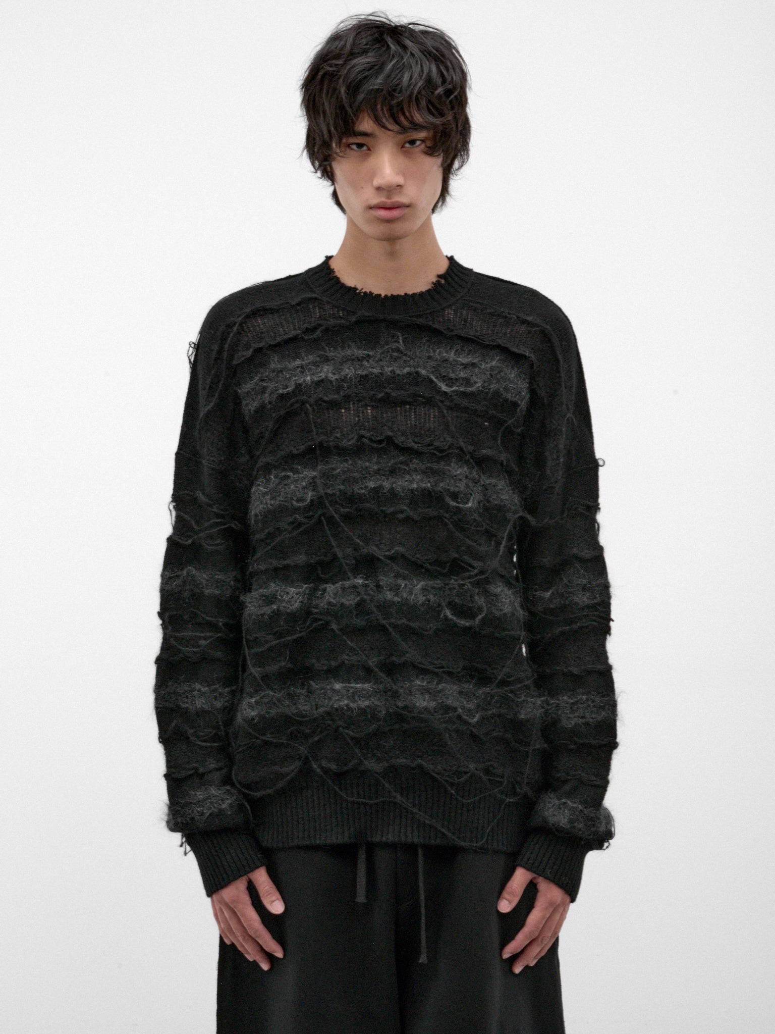 Black Alpaca-Mohair Striped Sweater (UK55F26-BLACK)