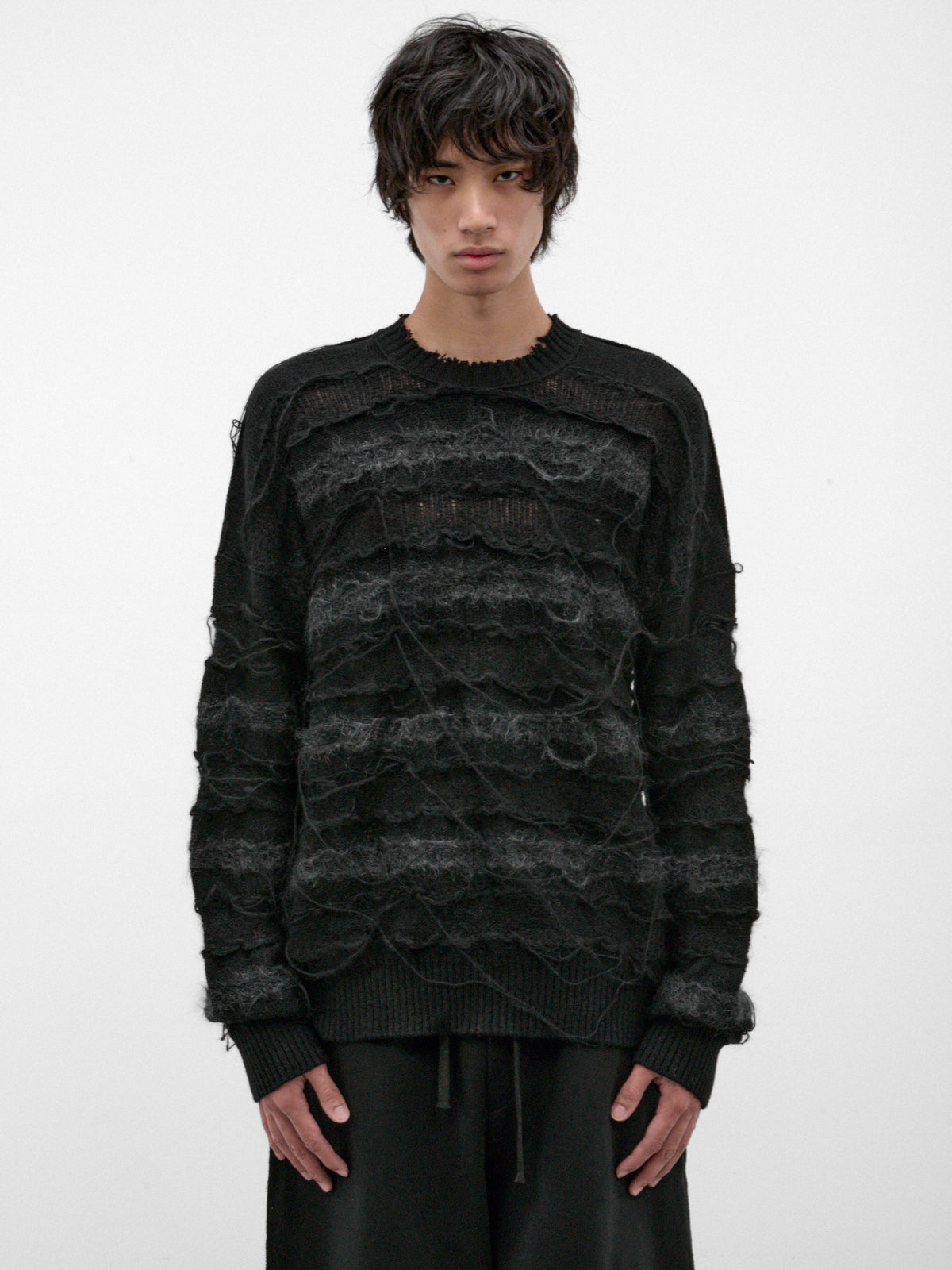 Black Alpaca-Mohair Striped Sweater (UK55F26-BLACK)