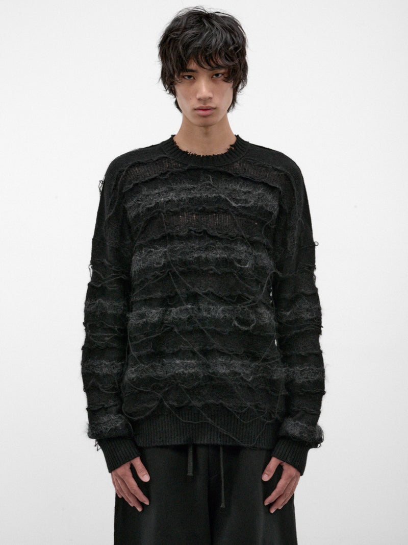 Black Alpaca-Mohair Striped Sweater (UK55F26-BLACK)