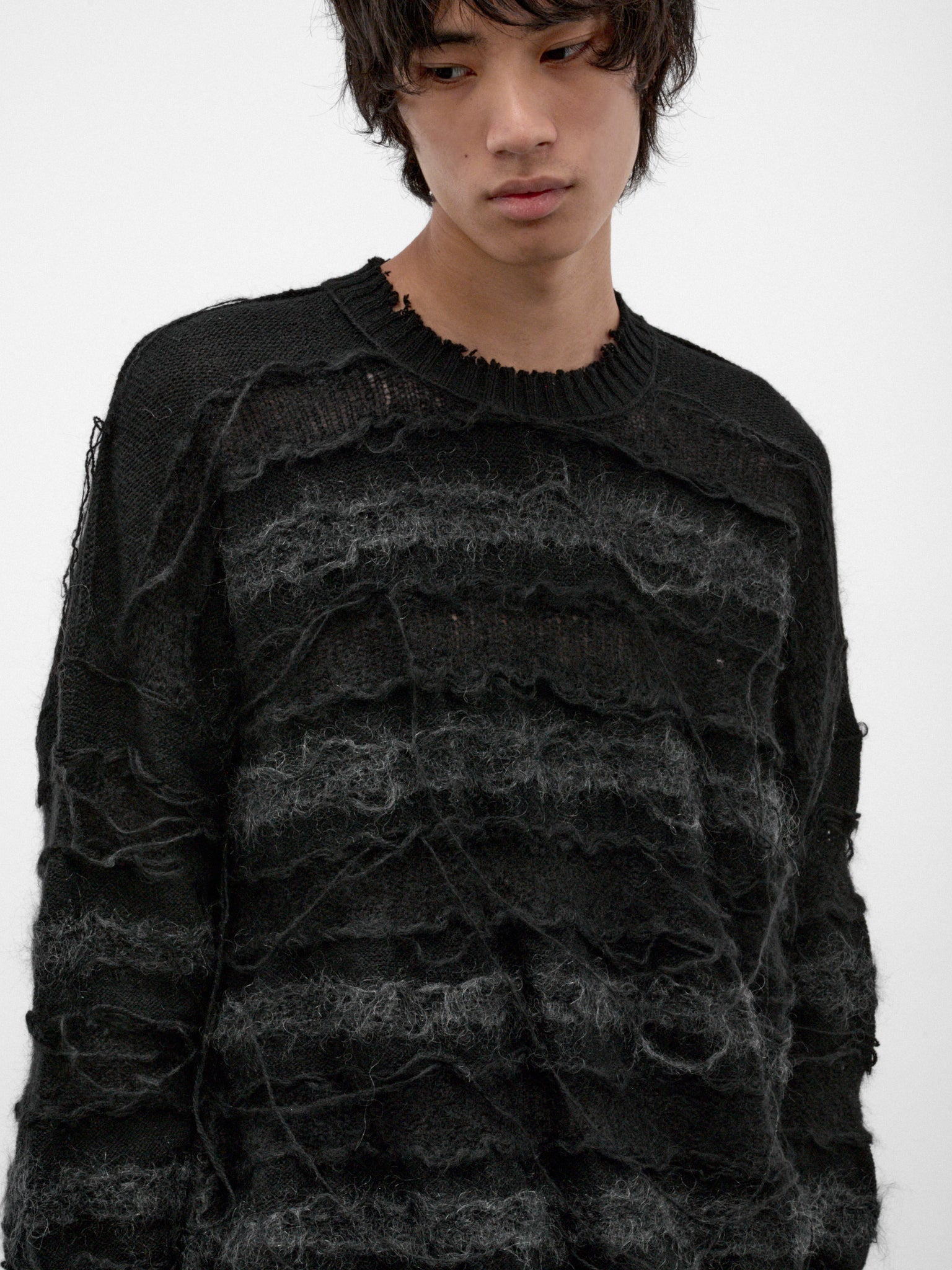Black Alpaca-Mohair Striped Sweater (UK55F26-BLACK)