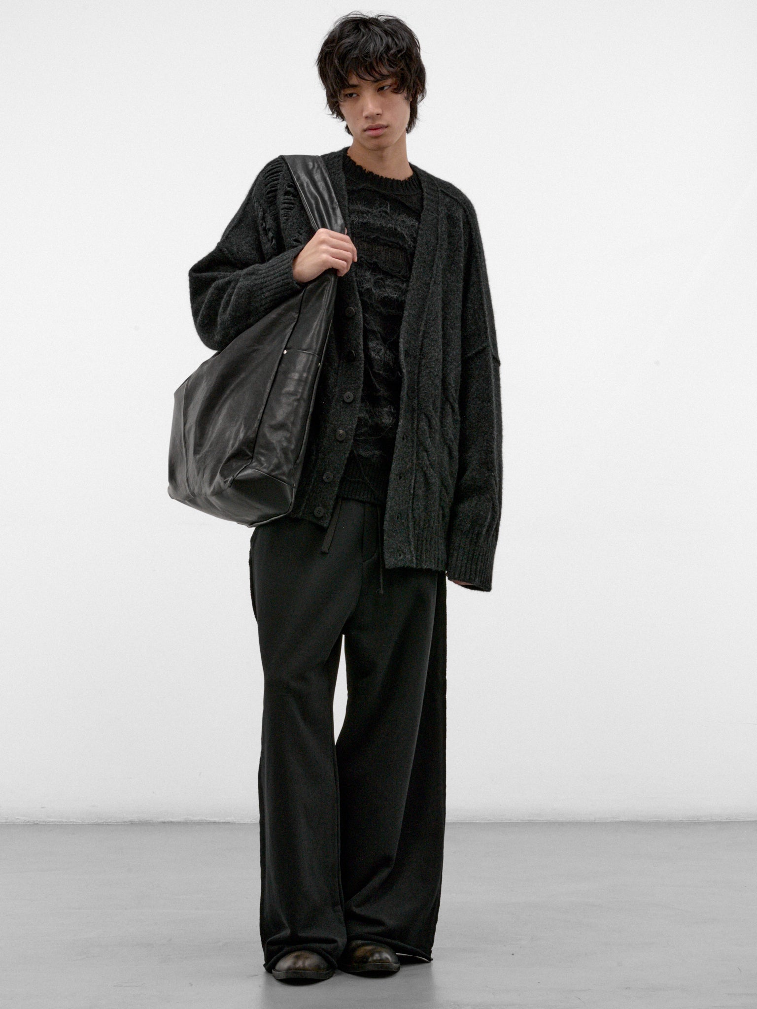 Graphite Wool-Yak Distressed Cardigan (UK02F26-GRAPHITE)