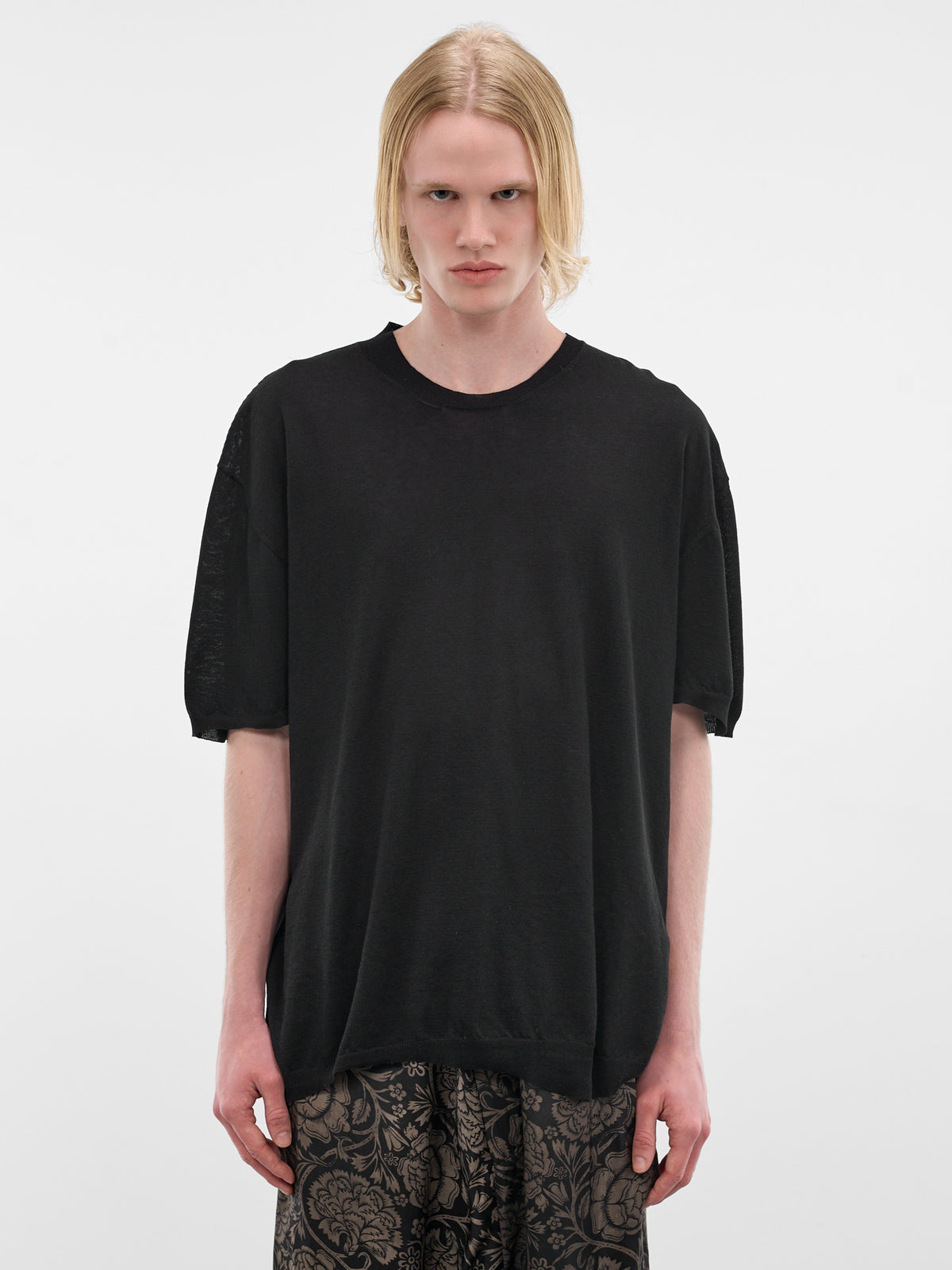 Black Cotton-Silk Asymmetric Tee (UK7533-UW900-BLACK)