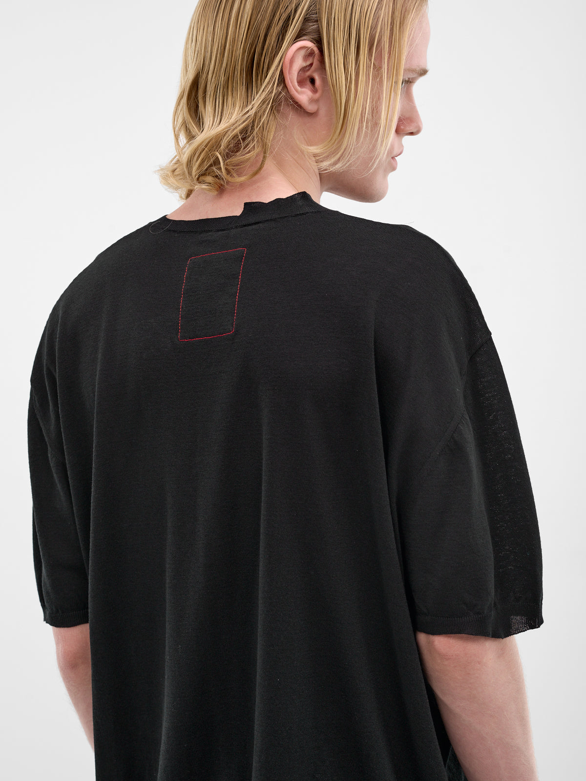 Black Cotton-Silk Asymmetric Tee (UK7533-UW900-BLACK)