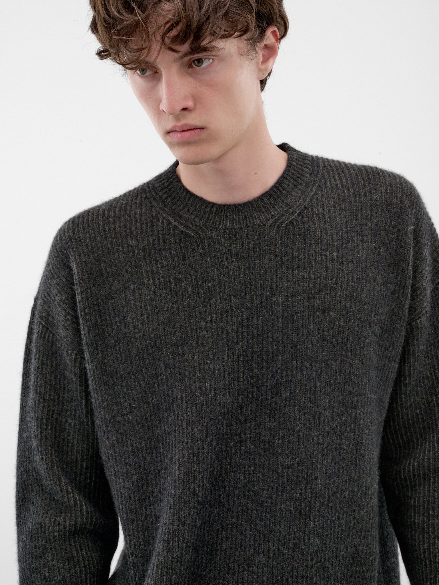Gray Rib-Knit Cashmere Sweater (UK7552--GREY-GREEN)