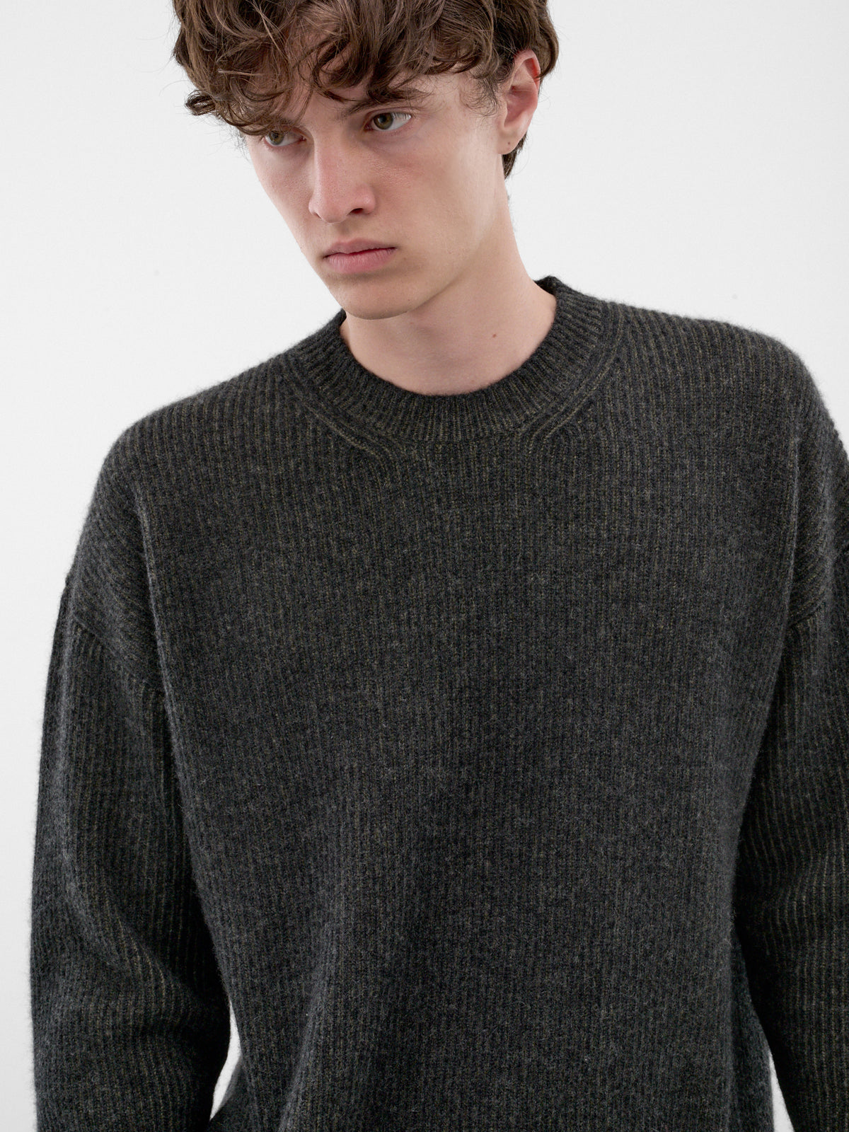 Gray Rib-Knit Cashmere Sweater (UK7552--GREY-GREEN)