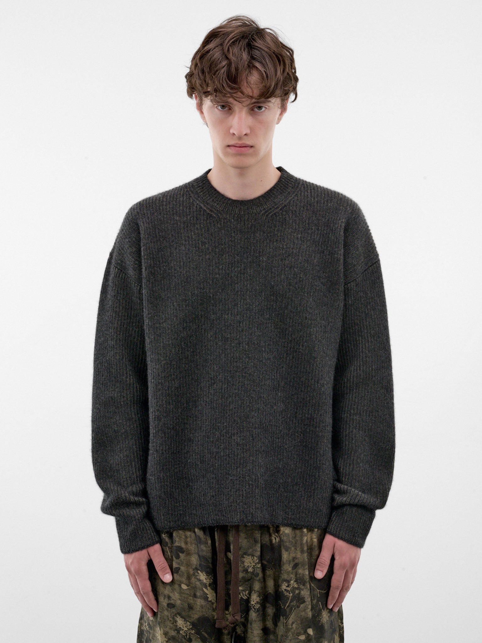 Gray Rib-Knit Cashmere Sweater (UK7552--GREY-GREEN)