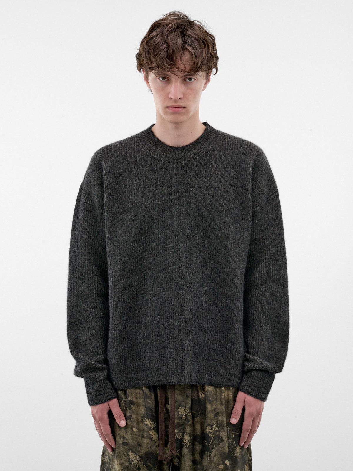 Gray Rib-Knit Cashmere Sweater (UK7552--GREY-GREEN)