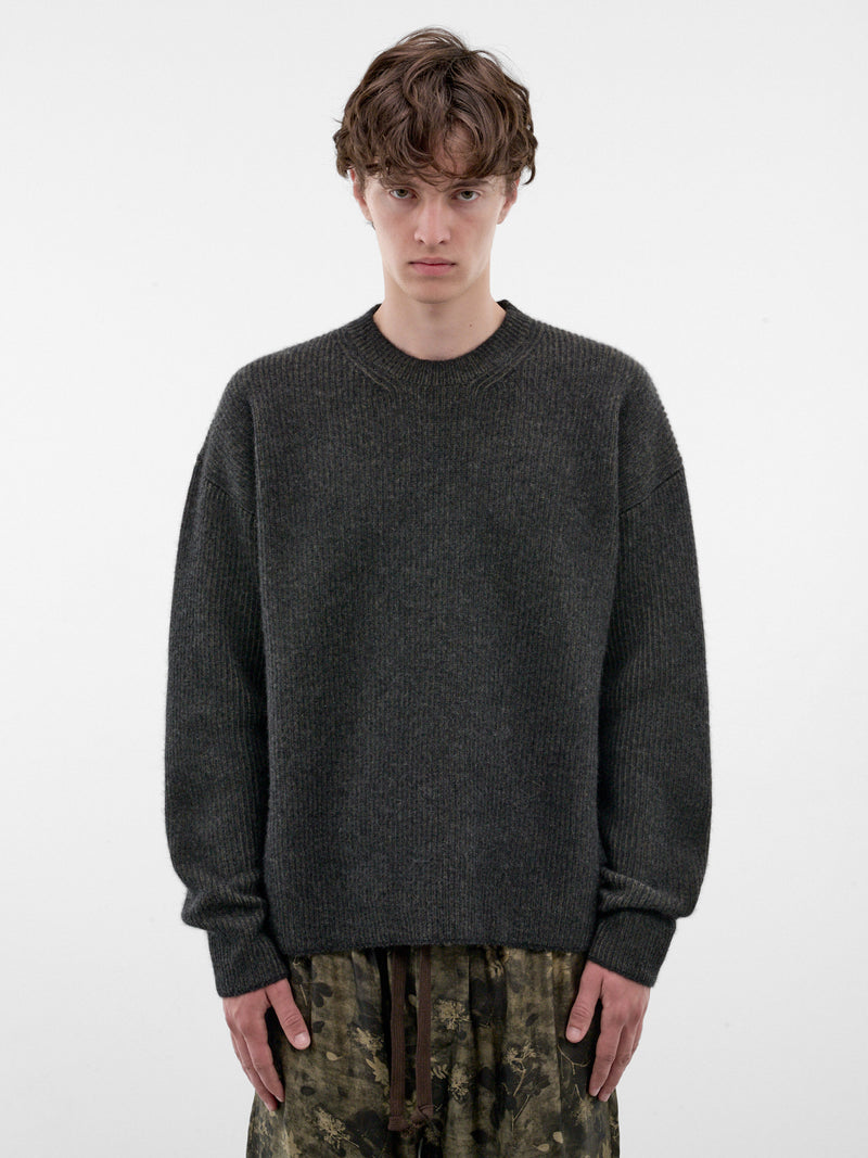 Gray Rib-Knit Cashmere Sweater (UK7552--GREY-GREEN)