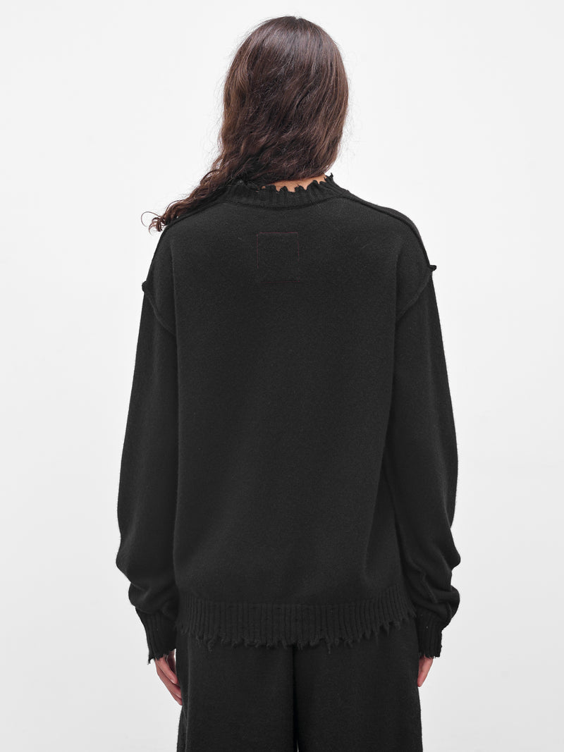 Black Cashmere Distressed Crewneck Sweater (UK7555-UW900-BLACK)