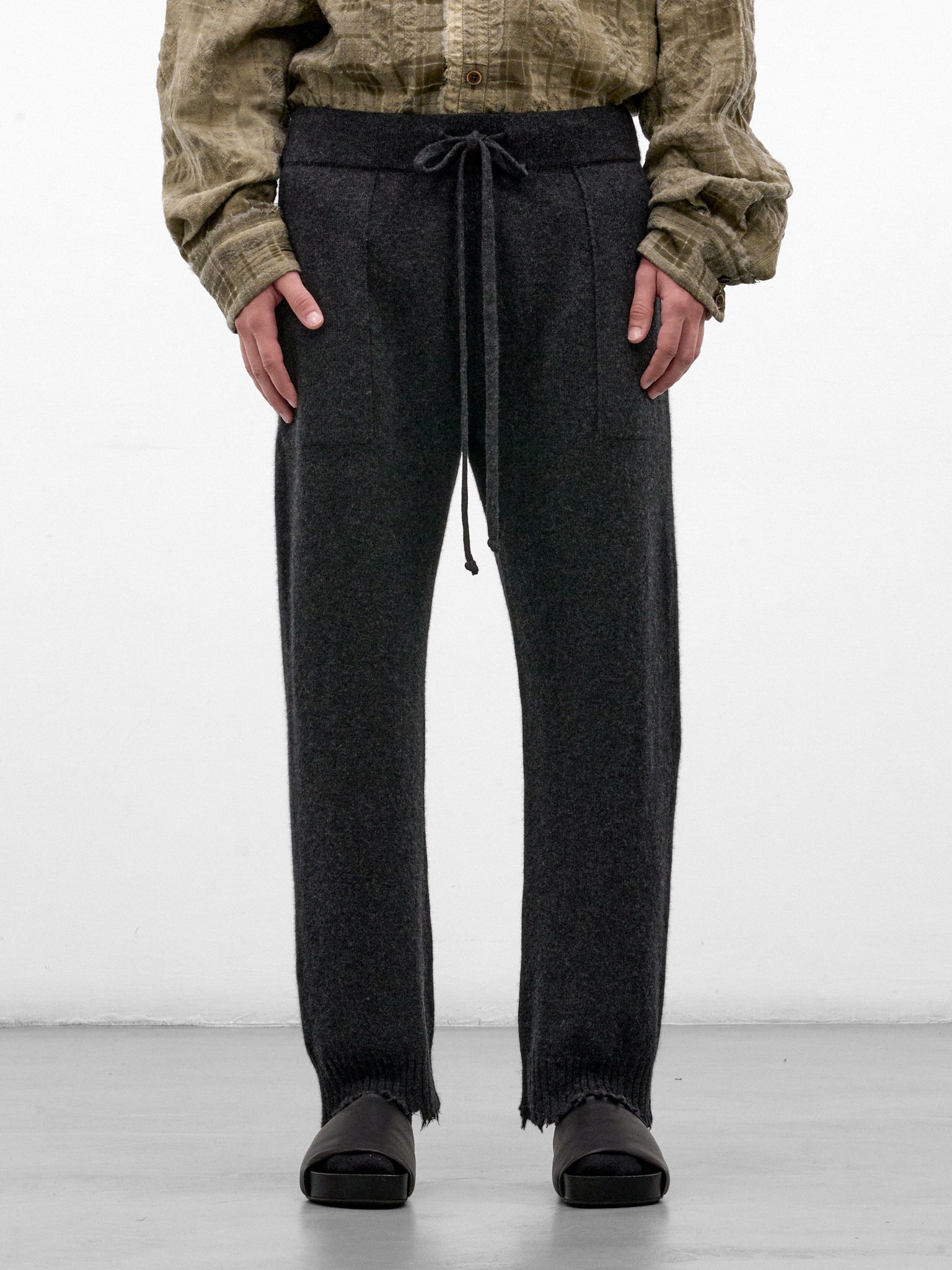 Gray Cashmere Drawstring Knit Trousers (UK7558-DARK-GREY)